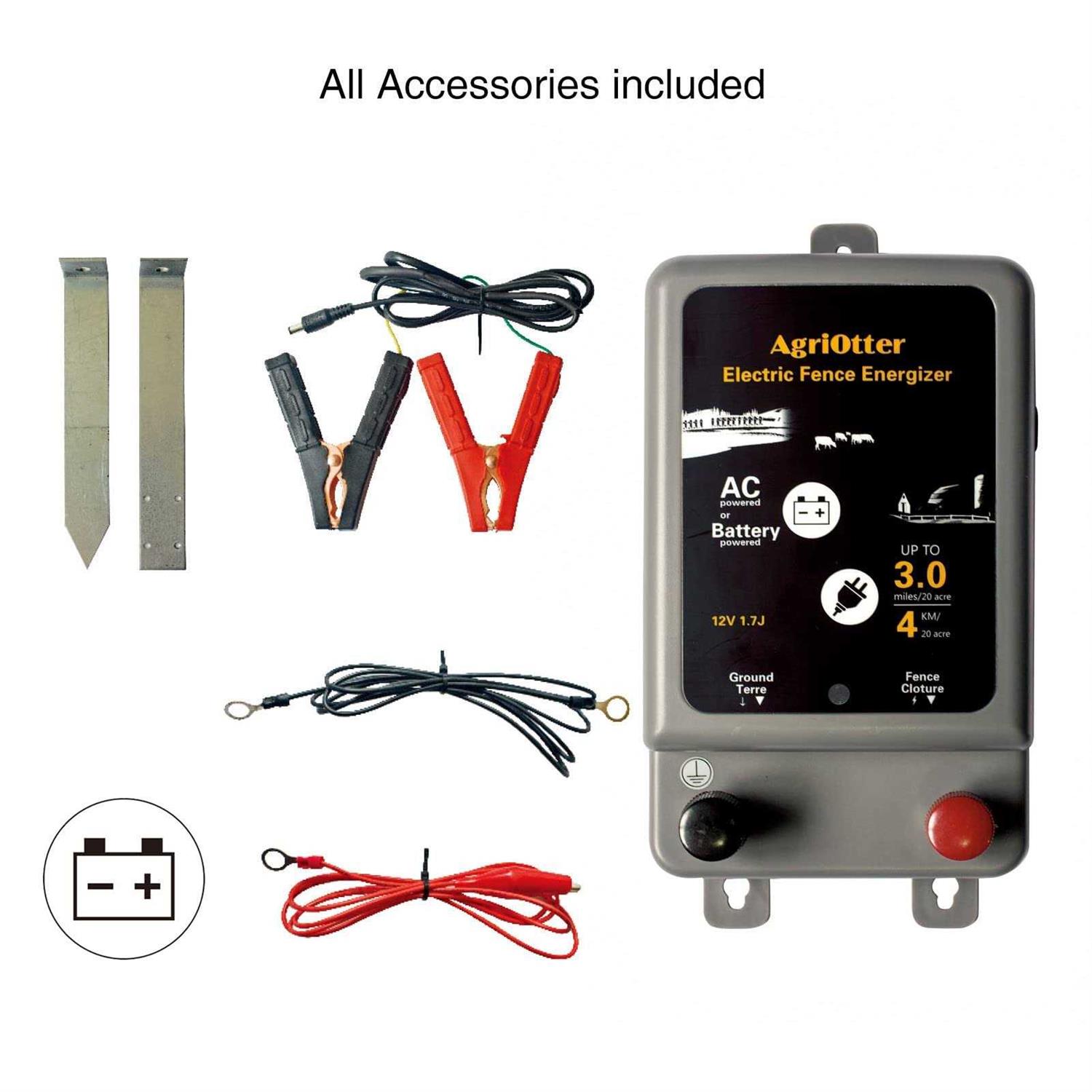 AgriOtter Electric Fence Energizer 15 Acre 2 in 1 Powered by Battery or AC Outlet 8000V 1.75J Pulse Electric - Cheap Fitting
