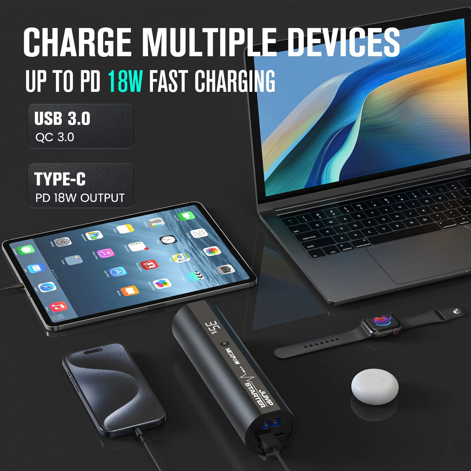 NEXPOW Car Jump Starter with LED Flashlight, 2500A Peak 18000mAh Battery Jump Starter (up to 8.5L Gas and 6.5L Diesel Engine), 1500 Lumen Flashlight and 12V Jump Box - Cheap Fitting