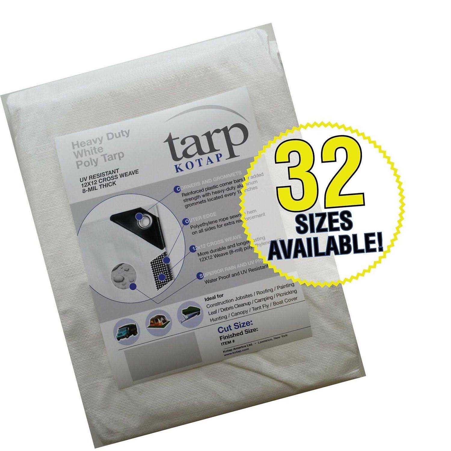 Kotap 10-ft x 20-ft Heavy-Duty 12 by 12 Cross Weave 8-Mil White Poly Tarp - Cheap Fitting