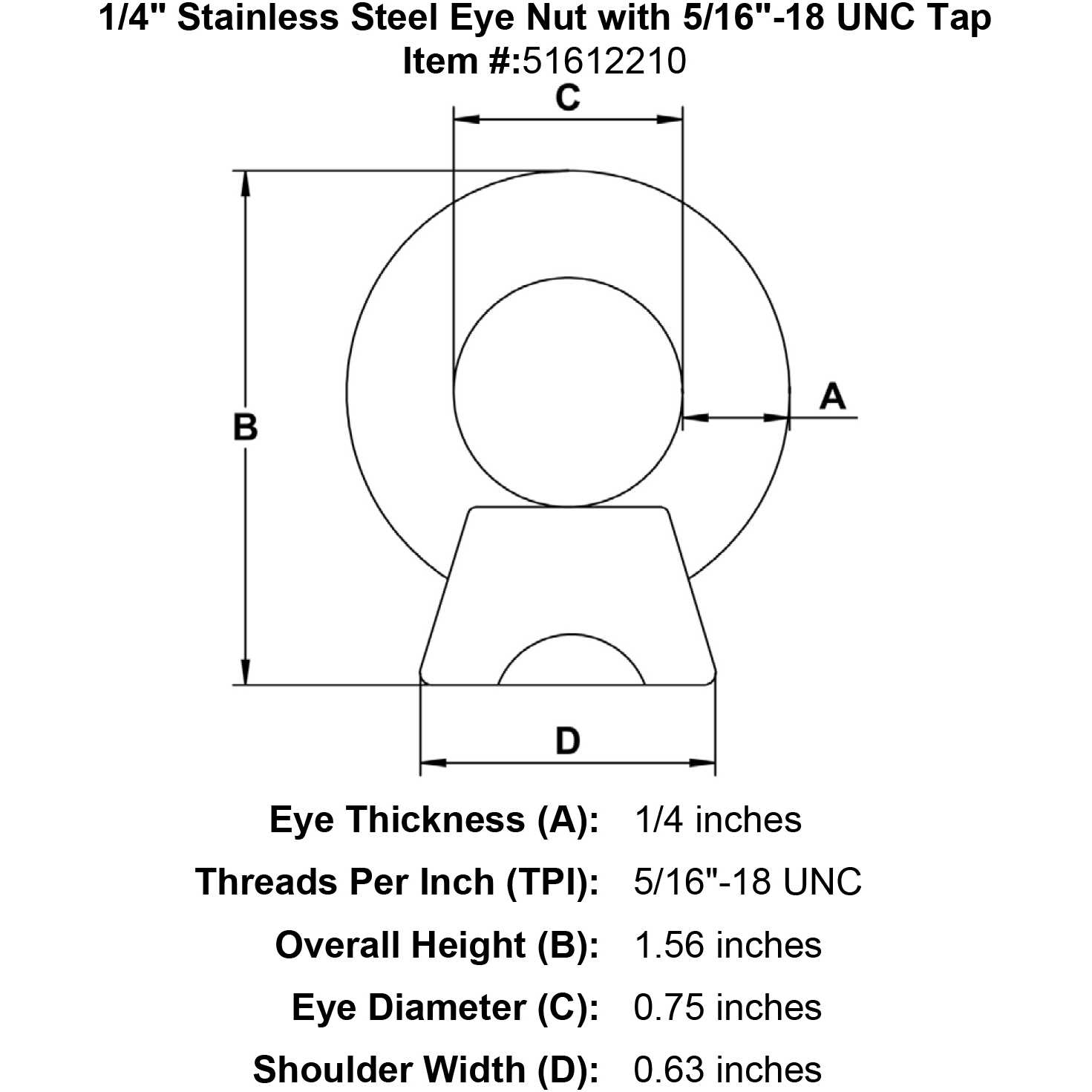 Stainless Steel Eye Nut Unc Tap - Cheap Fitting