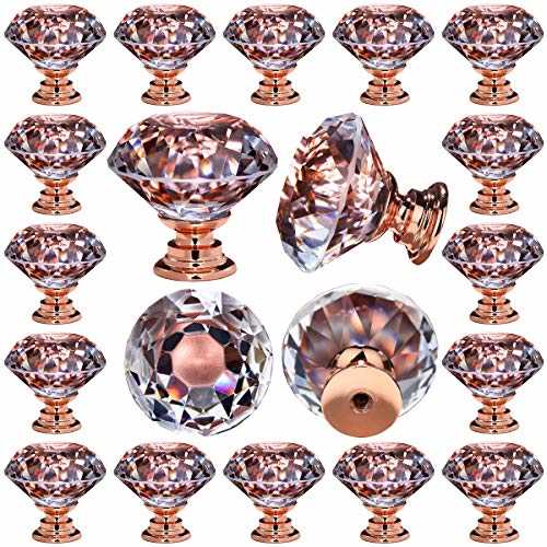 26 pcs Crystal Rose Gold Glass Drawer Pulls 30 mm Decorative Knobs for Kitchen Bathroom Cabinet, Dresser and Cupboard by DeElf - Cheap Fitting