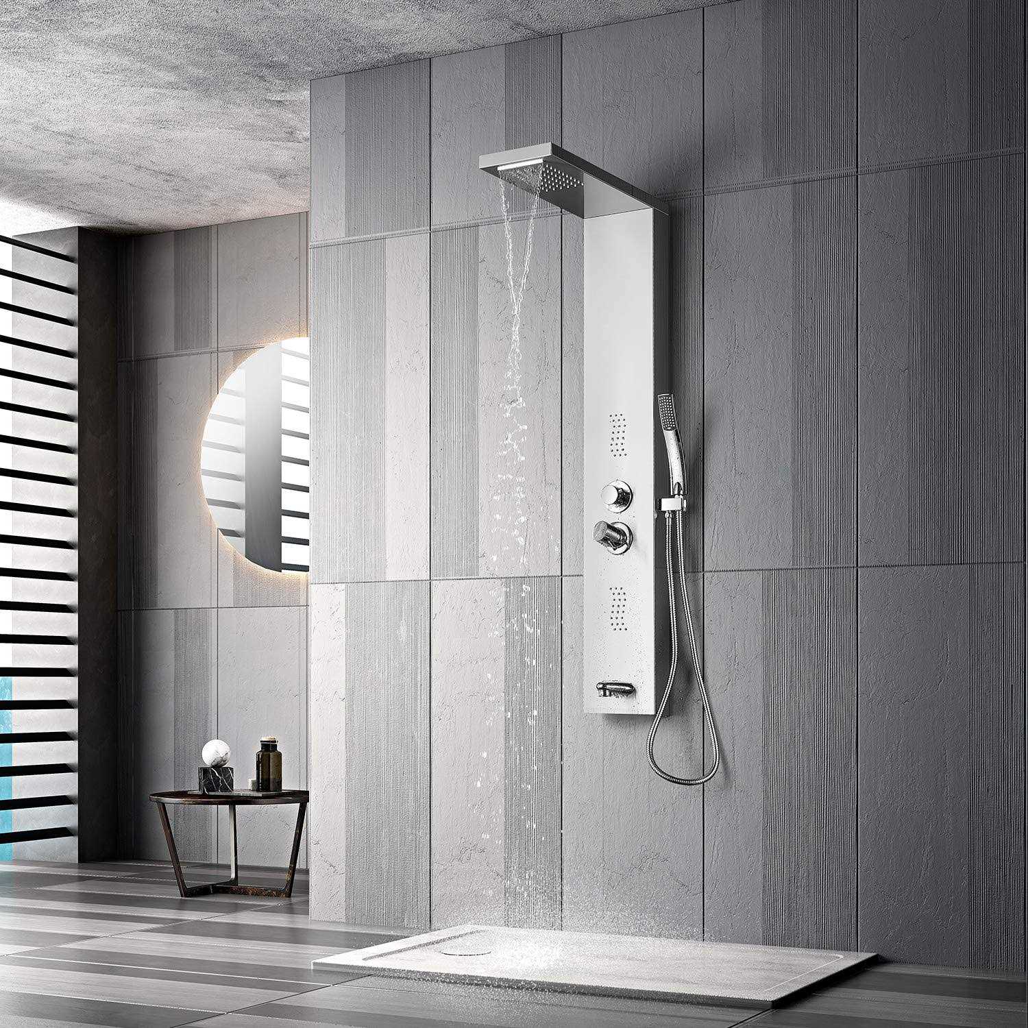Adbatnos Shower Panel Multifunctional Shower Panel System Shower Tower, Rainfall Waterfall Spout, 2 Massage Jets, Tub Spout and Handheld Shower - Cheap Fitting