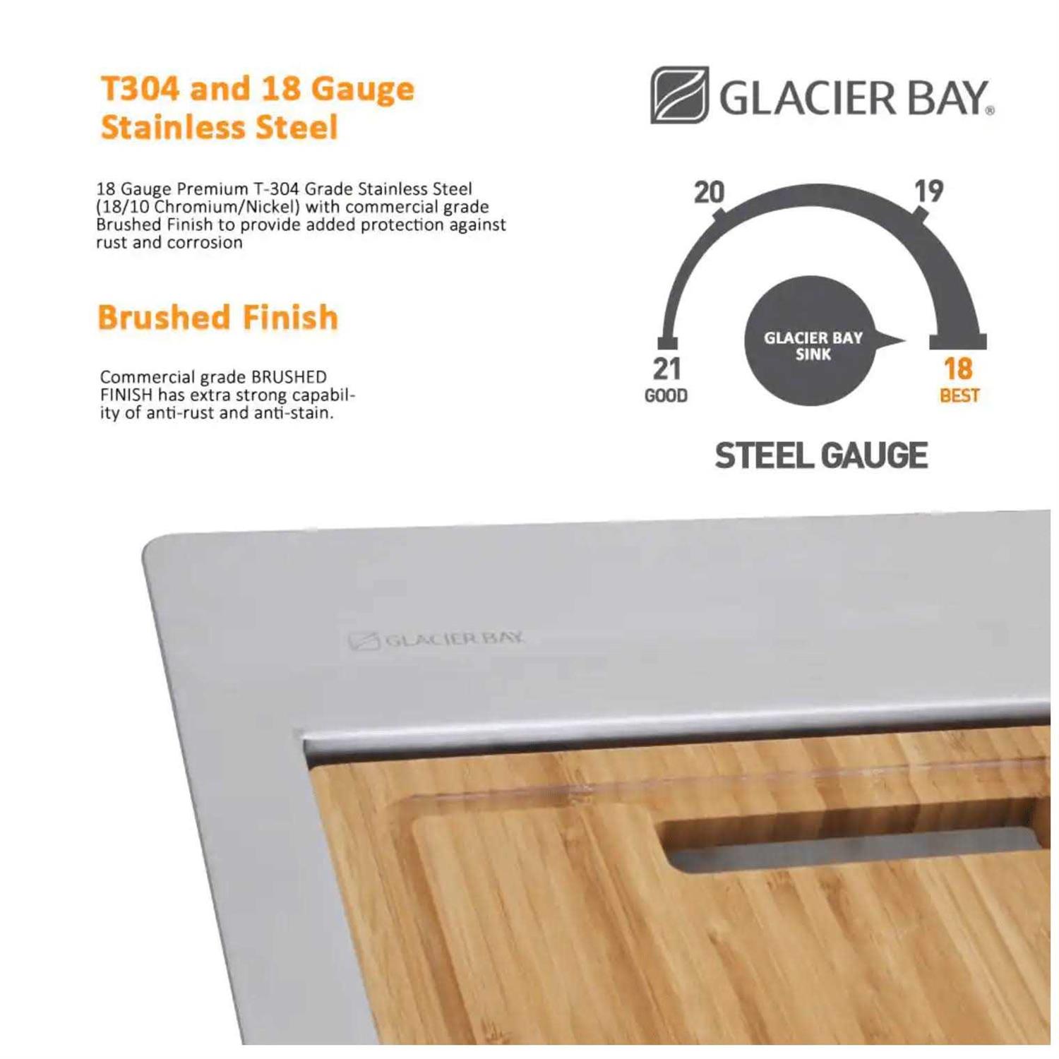 Glacier Bay All-in-One Undermount Stainless Steel Single Bowl Kitchen Workstation Sink with Accessories Kit - Cheap Fitting