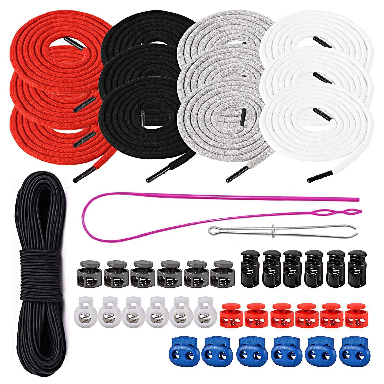 Drawstring Cord Replacement Cording with Easy Threaders+Cord Locks End Spring Toggle and 10 Yard Elastic Bungee Cords Stretch String for Sweatpants - Cheap Fitting