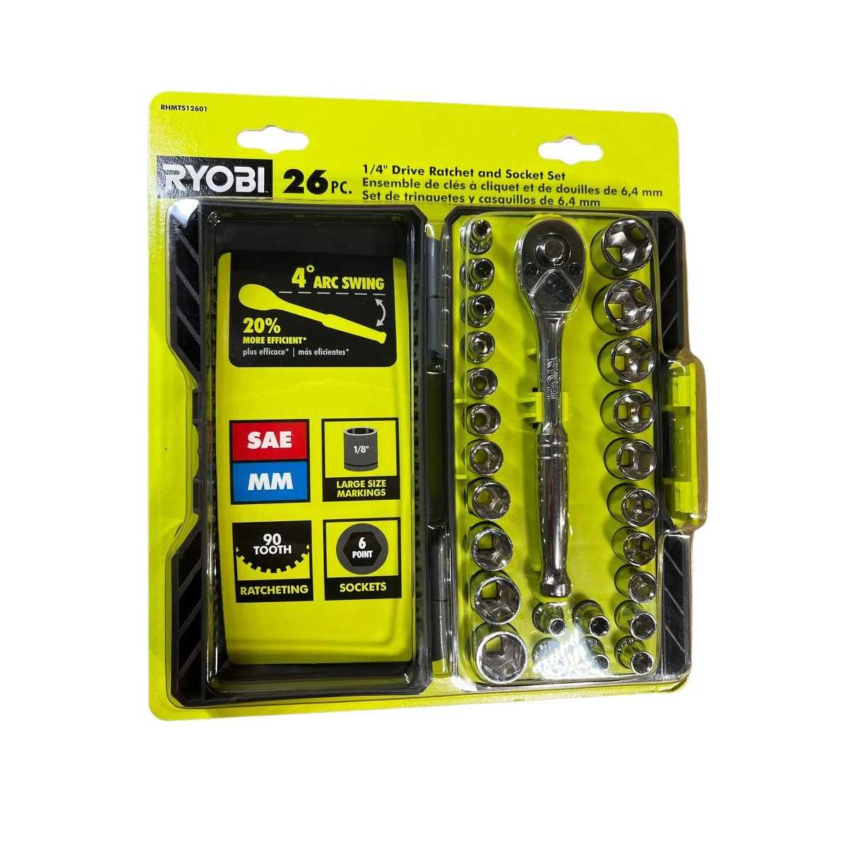 Ryobi 26-Piece 1/4 in. Drive Ratchet and Socket Set - Cheap Fitting