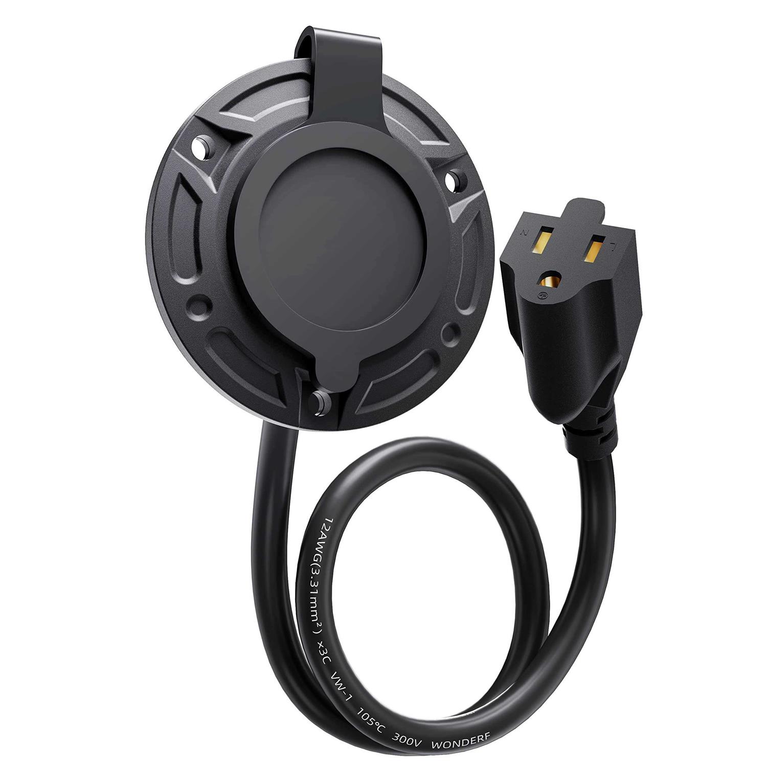 stio 15 Amp AC Port Plug, 125 Volt AC Power Inlet Socket with 16 Inch Extension Cord and Watertight Cap - Cheap Fitting