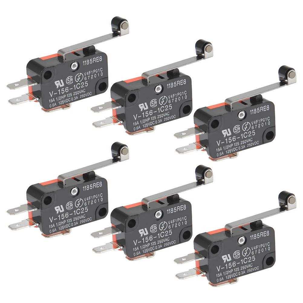 BUYGOO 6Pcs V-156-1C25 Micro Limit Switch with Hinge Roller Momentary SPDT Snap Action for Arduino CYT1046 - Cheap Fitting
