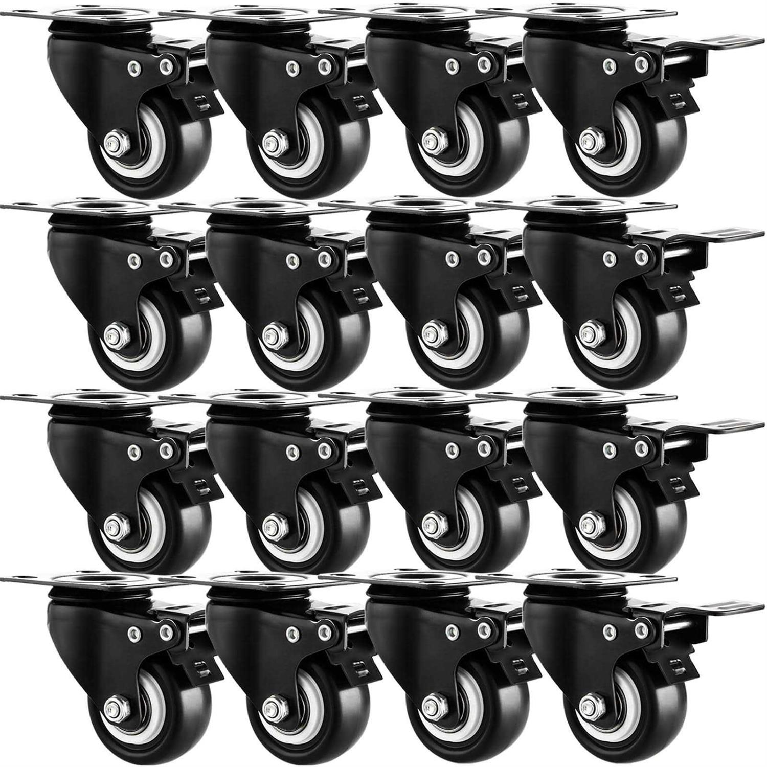 Casters Set of 16 Heavy-Duty Industrial Caster Wheels with Brake PU No Noise Wheels Double Locking and Double Ball Bearing Swivel Locking - Cheap Fitting