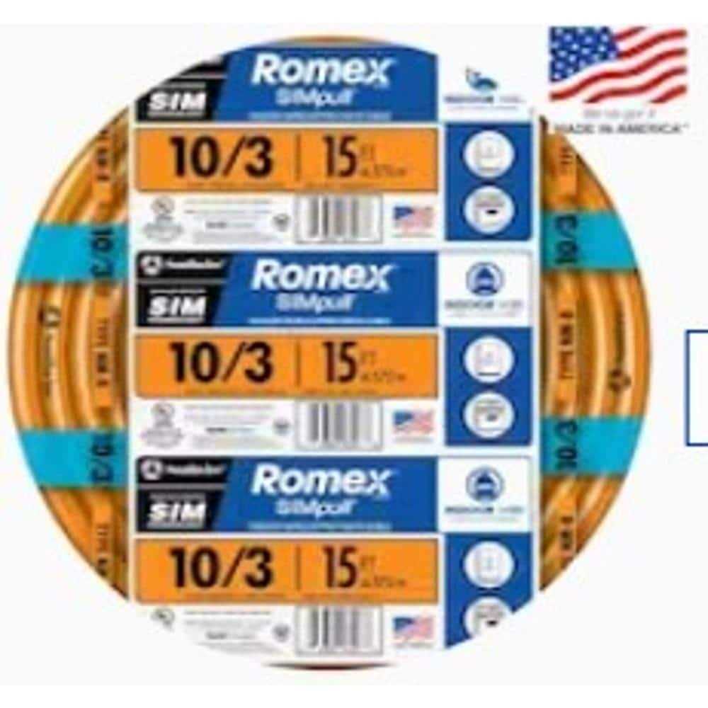 Southwire 15 ft. 10/3 Solid Romex Type NM-B WG Non-Metallic Wire - Cheap Fitting