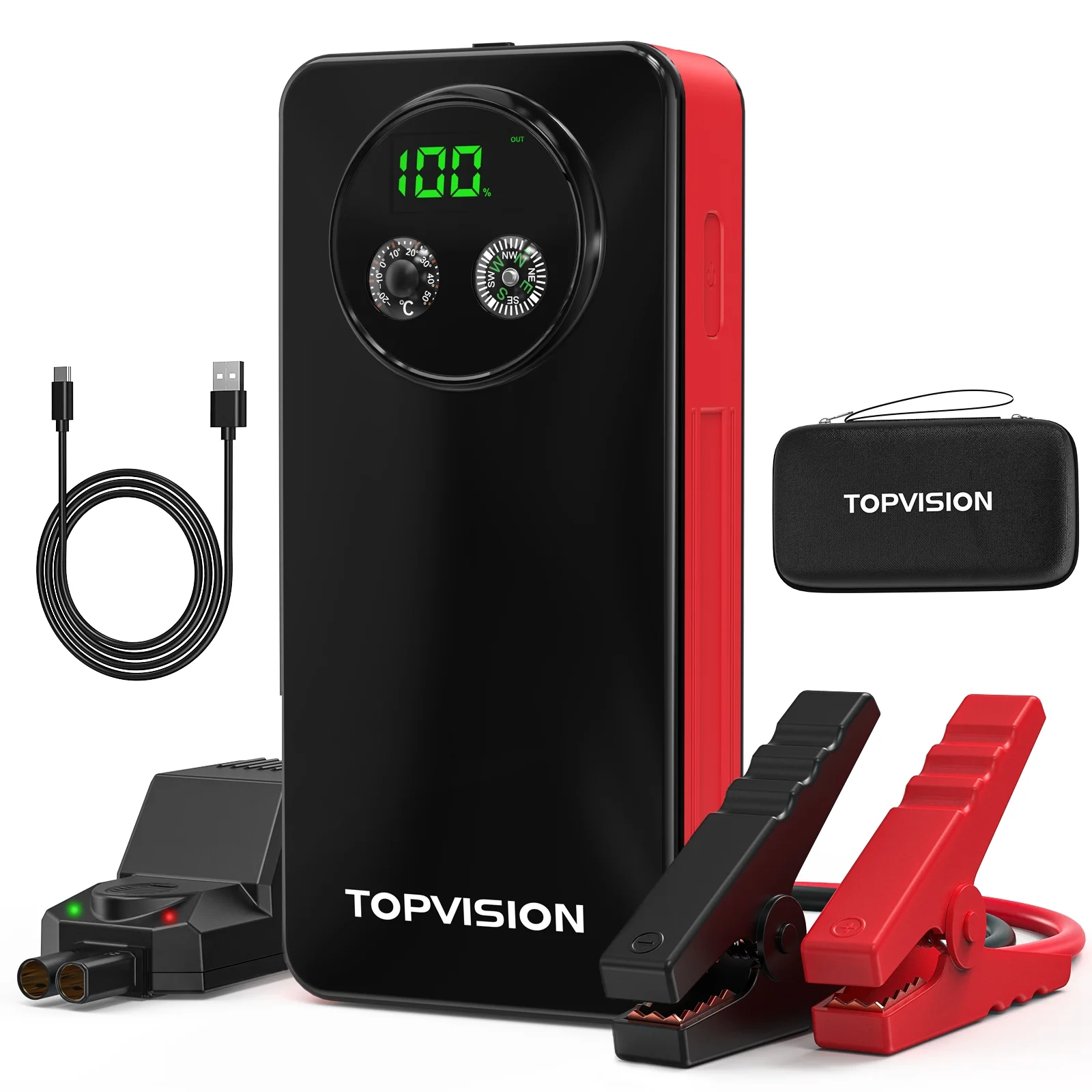 TOPVISION 2500A Car Jump starter Powerful Car Jump Starter with Dual USB Quick Charge and DC Output,12V Jump Pack with Built-in LED Bright Light - Cheap Fitting