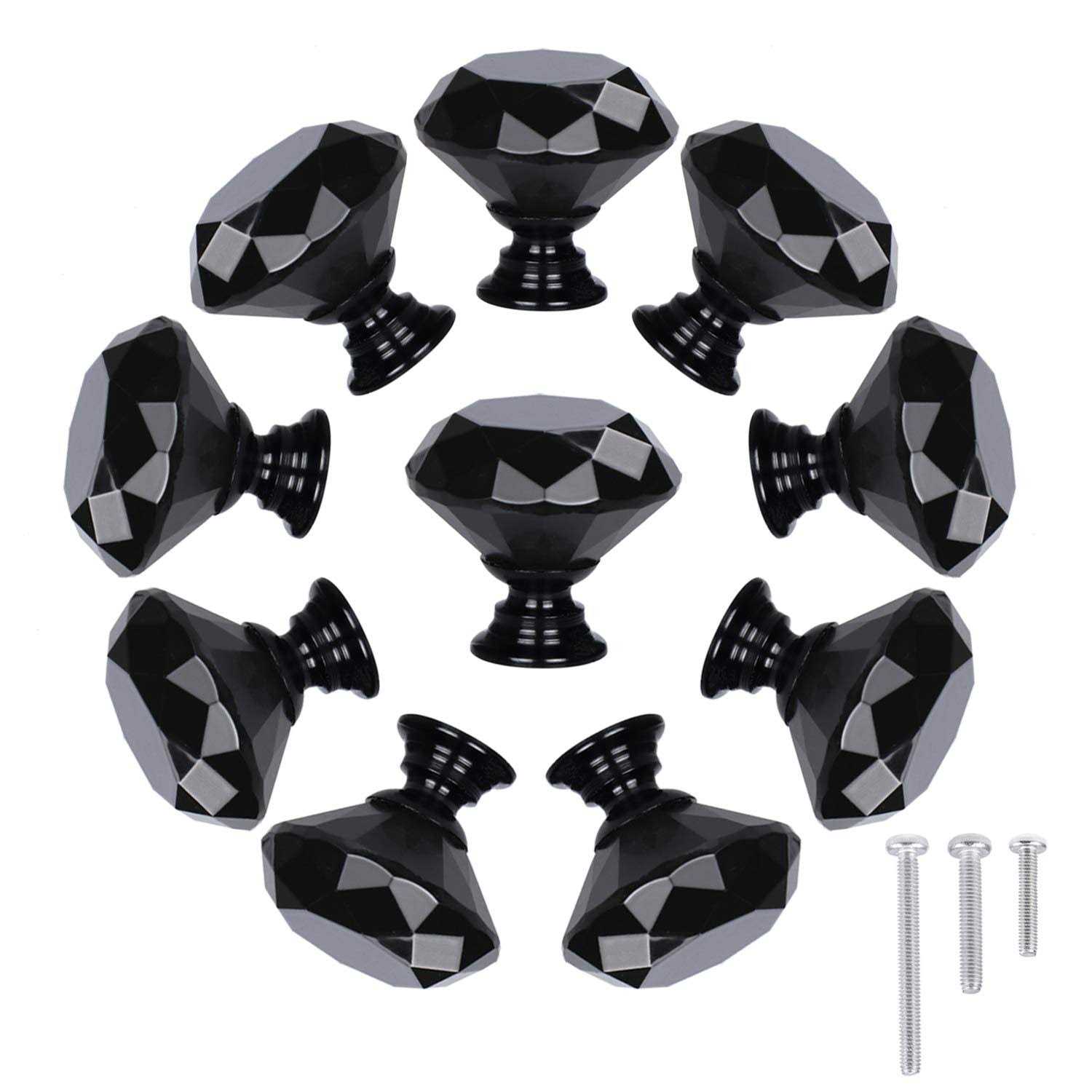 stmk 10 Pack Drawer Knobs Drawer Pulls Black Diamond Shaped Crystal Glass 30mm Cabinet Knobs Pull Handles with Screws for Home Office Cabinet - Cheap Fitting