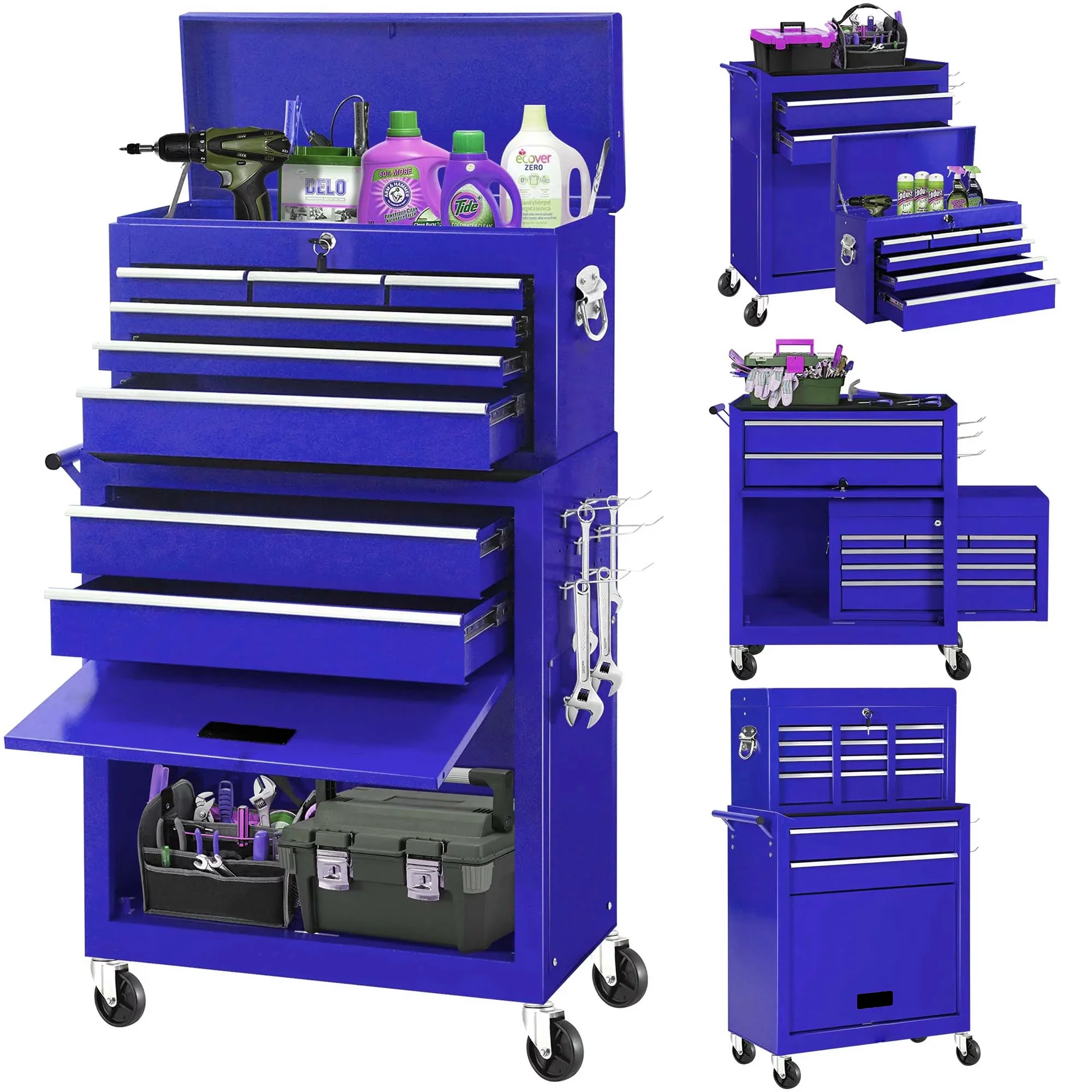 Aukfa Tool Chest, 2 in 1 Steel Rolling Tool Box & Cabinet On Wheels for Garage, 8-Drawer, Blue - Cheap Fitting