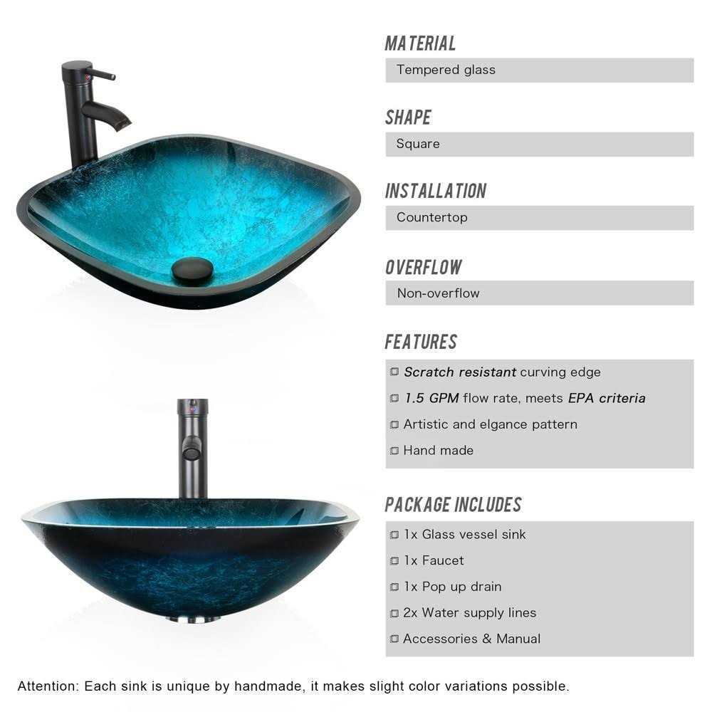 Eclife 16.5 Bathroom Vessel Sink Tempered Glass Square with ORB Faucet Pop up Drain 1.5 GPM - Cheap Fitting