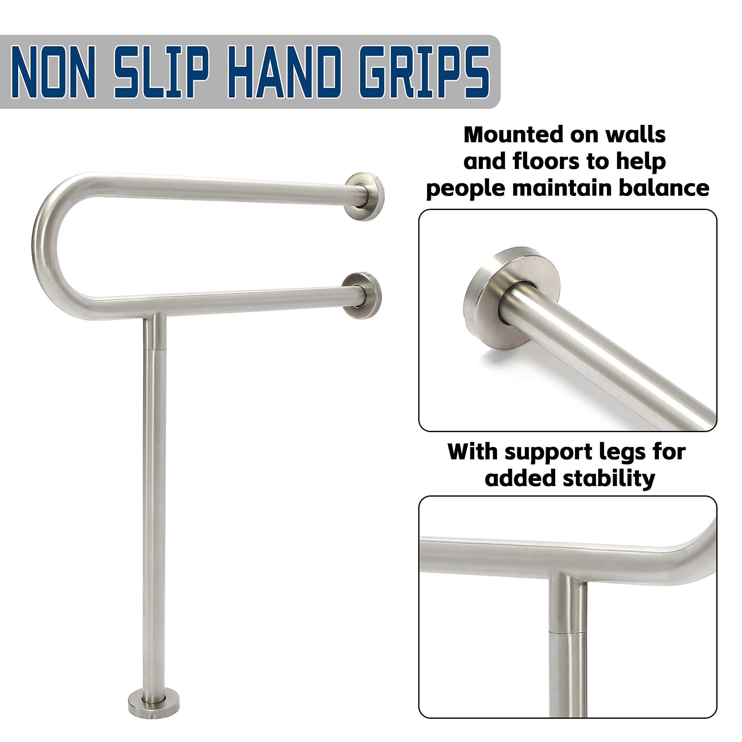 Hecasa 24 Inch Handicap Grab Bars Rails 304 Stainless Steel Toilet Handrail Bathroom Safety Bar Wall Mount Floor Support Assist Bar for Disabled - Cheap Fitting