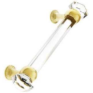 4 on Center Hexagonal Cut Glass Handle with Solid Brass Bases - Cheap Fitting