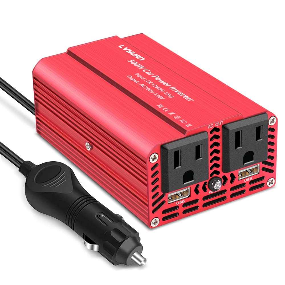Lvyuan 500w Power Inverter Dc 12v to 110v Ac Car Inverter Converter with 3.1A Dual Usb Car Adapter - Cheap Fitting