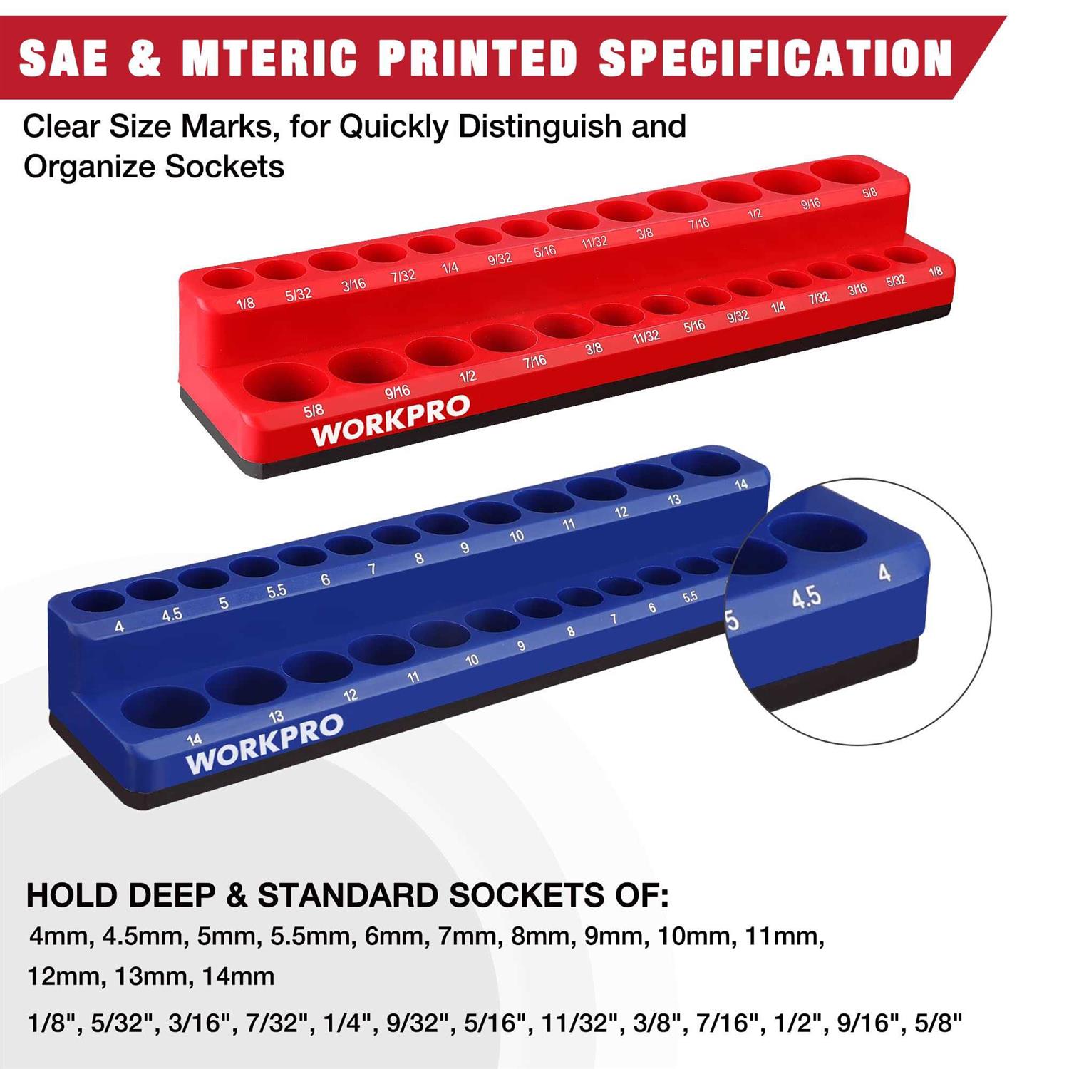 WORKPRO Magnetic Socket Organizer Set, 2-Piece SAE & Metric Socket Holders, Holds Standard and Deep Sockets for Tool Box	WORKPRO Magnetic Socket Organizer Set, 2-Piece SAE & Metric Socket Holders, Holds Standard and Deep Sockets for Tool Box - Cheap Fitting
