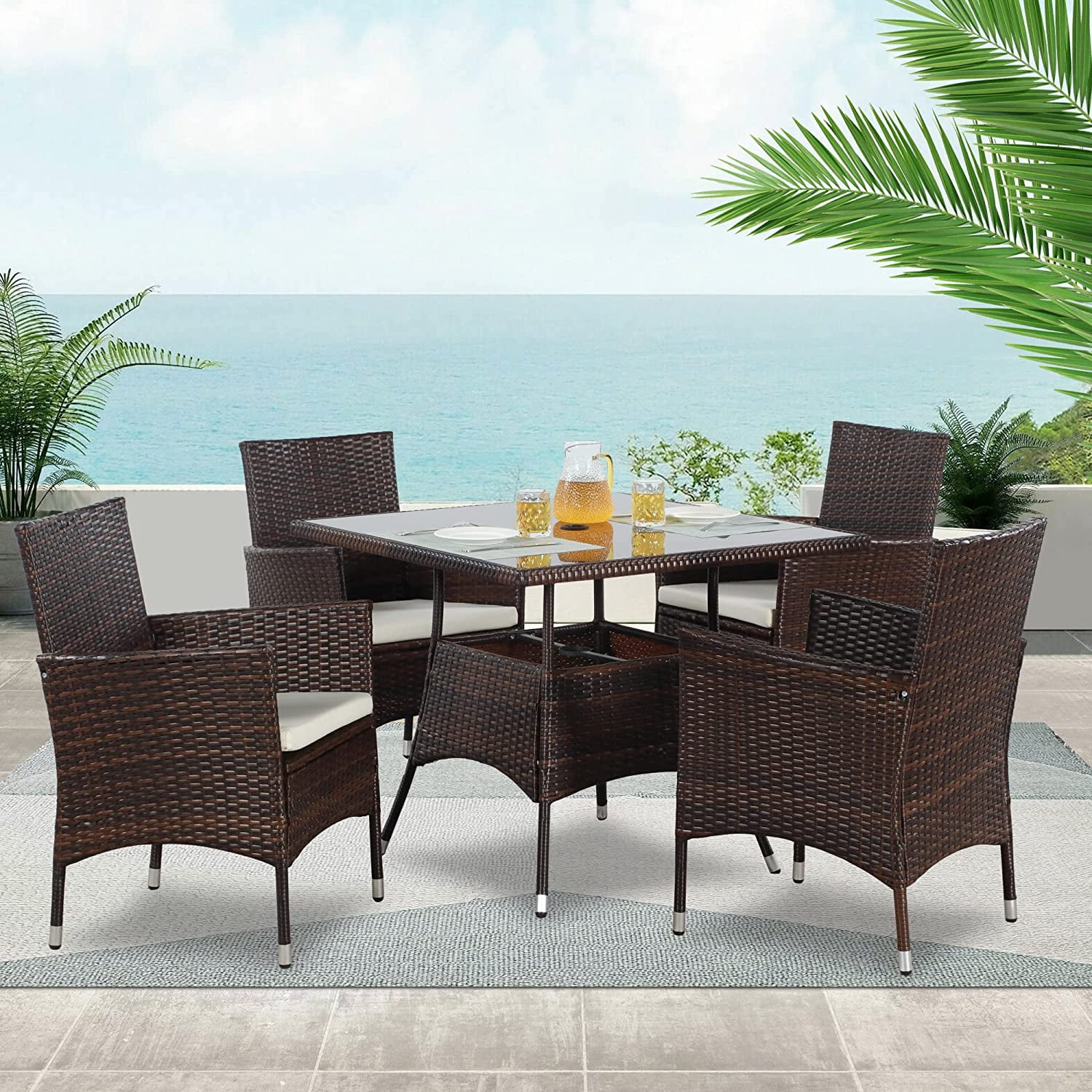 Superjoe 5-Piece Outdoor Furniture Wicker Patio Dining Table Chair Set, Square Tempered Glass Table Top with Umbrella Hole for Backyard(Grey) - Cheap Fitting