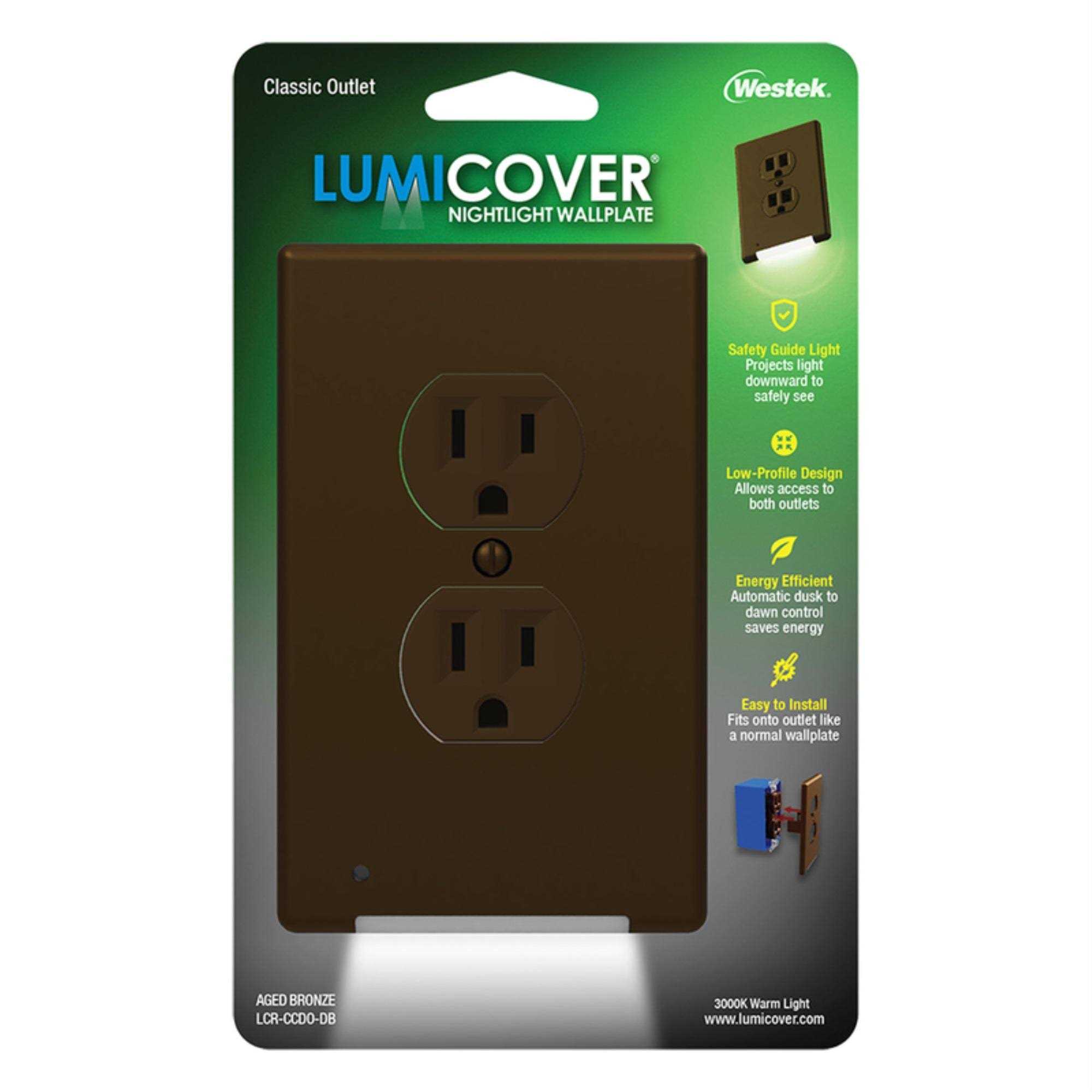 Westek Nightlight Wall Plate LumiCover Aged Bronze Bronze 2 gang Plastic Duplex Outlet - Cheap Fitting
