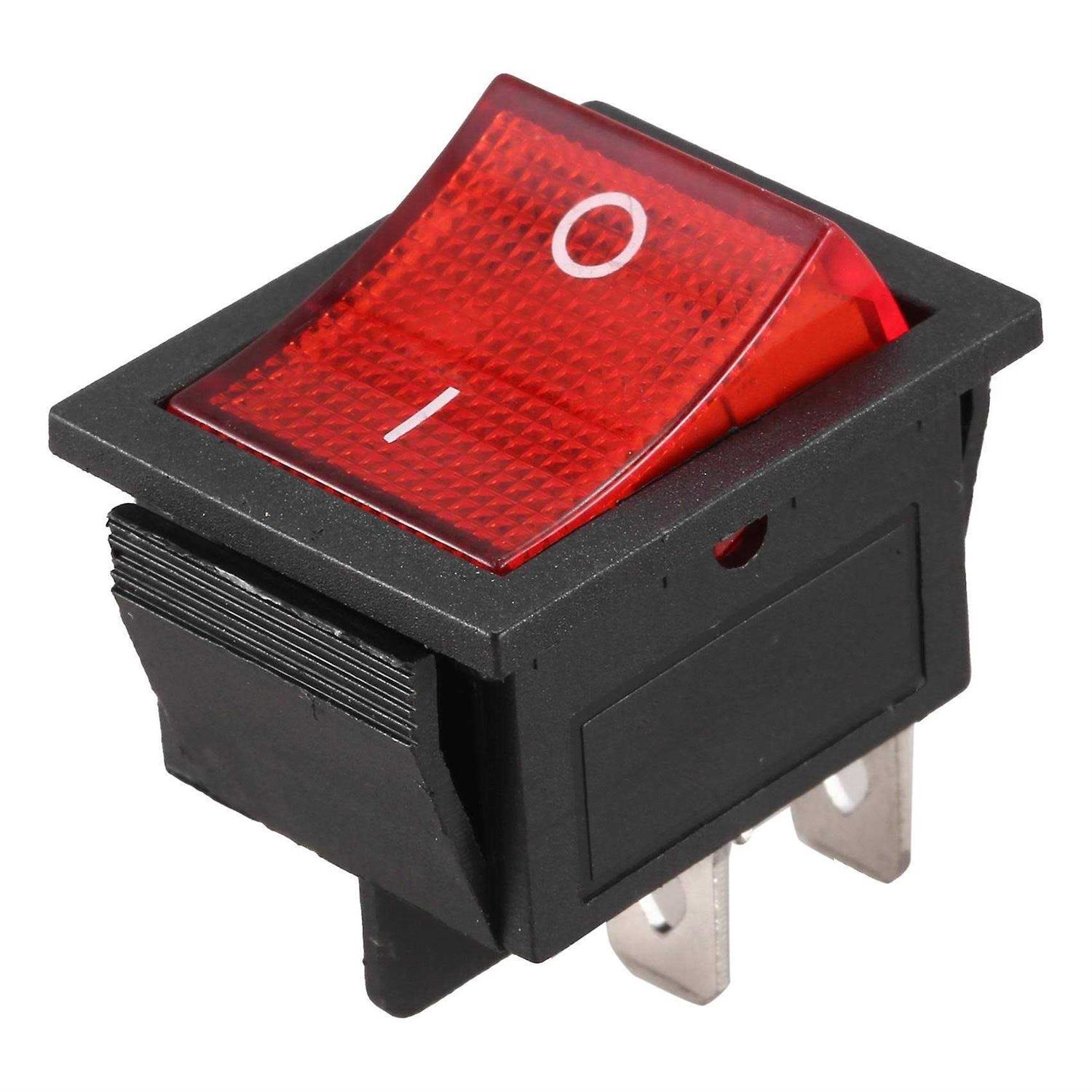 Red Light Illuminated 4 Pin Dpst On/off Snap in Rocker Switch 16A 20A 250v AC - Cheap Fitting