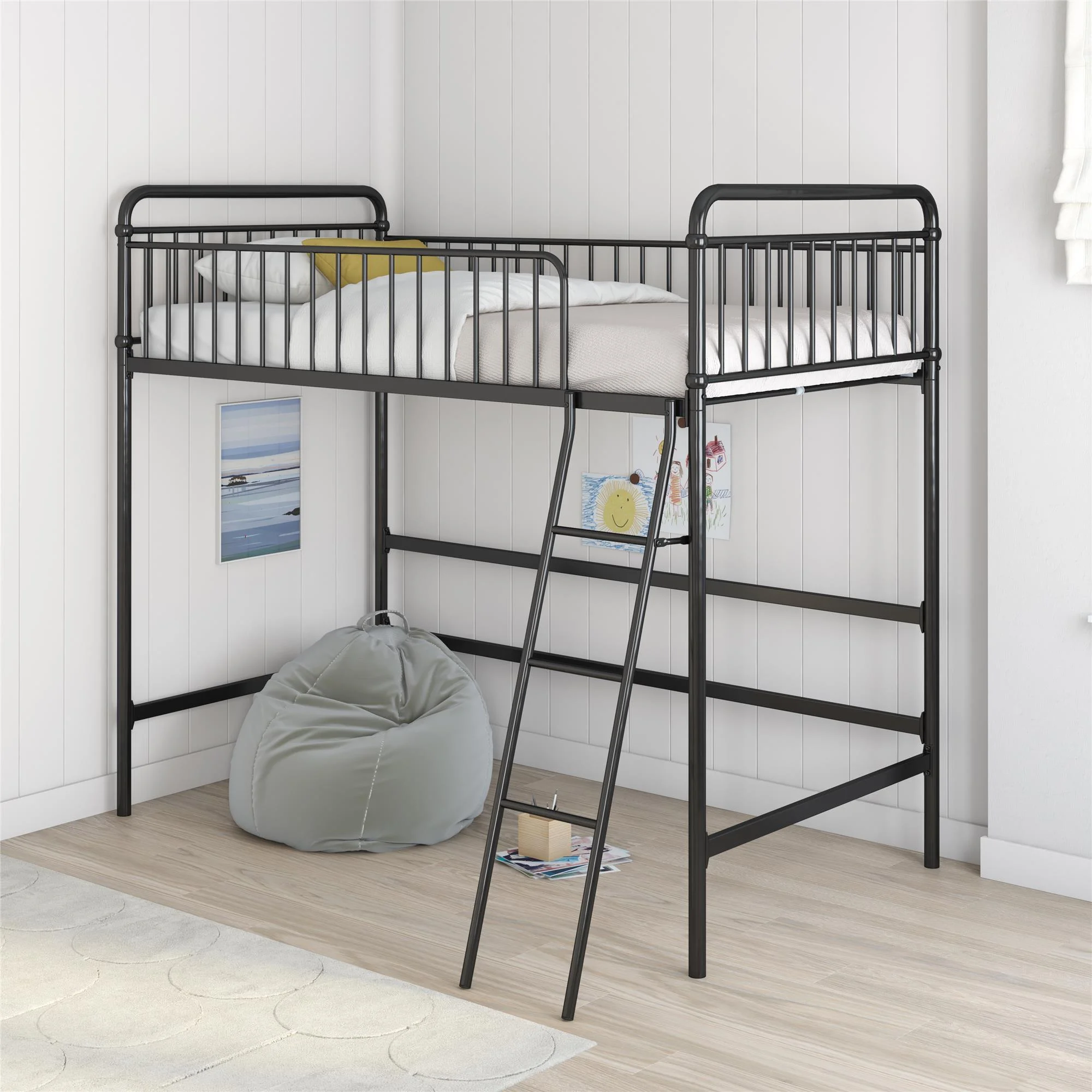 Better Homes & Gardens Kelsey Twin Metal Loft Bed, Black - Cheap Fitting