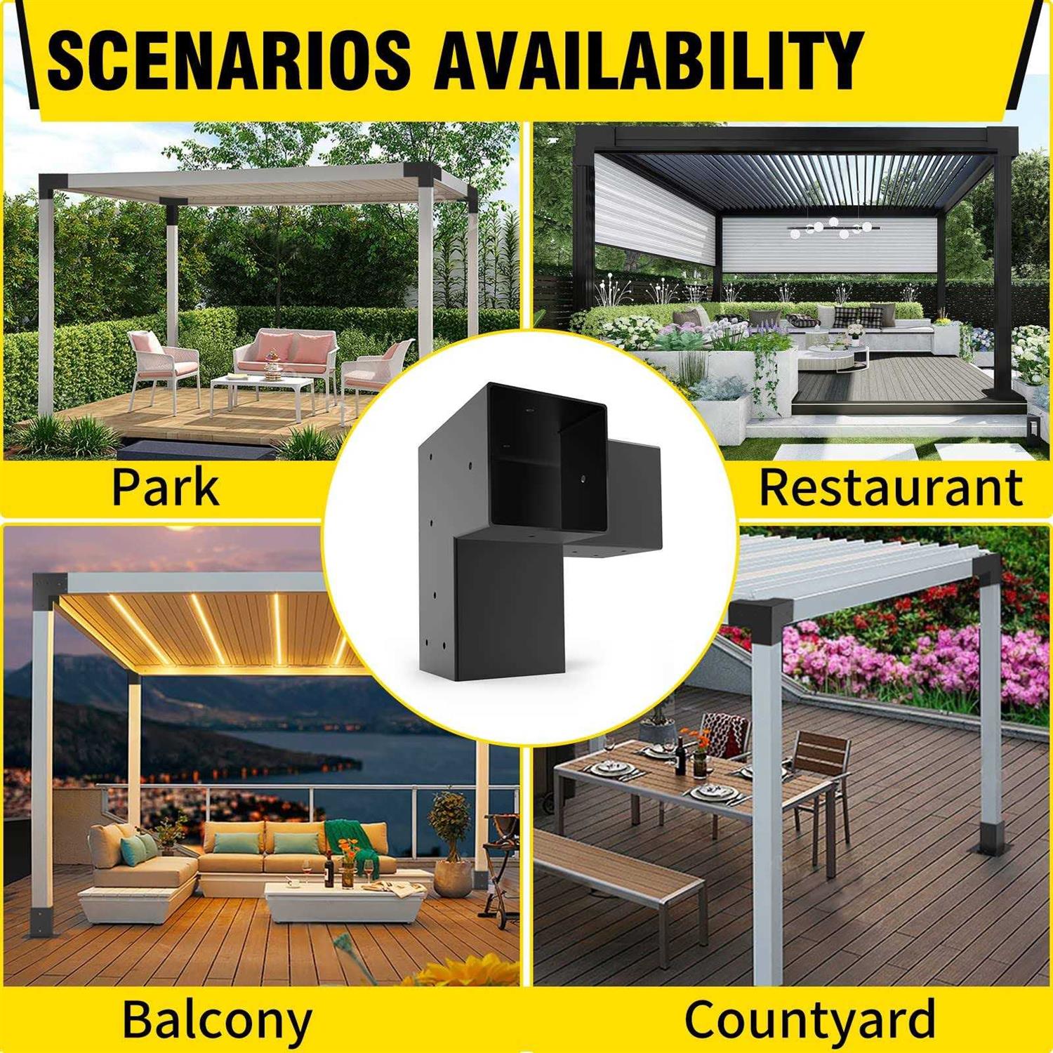 Likeem Woodworks Pergola Pergola Brackets 3-Way Right Angle Corner Bracket DIY Elevated Wood Stand 4PACK with Screws for 4×4 - Cheap Fitting