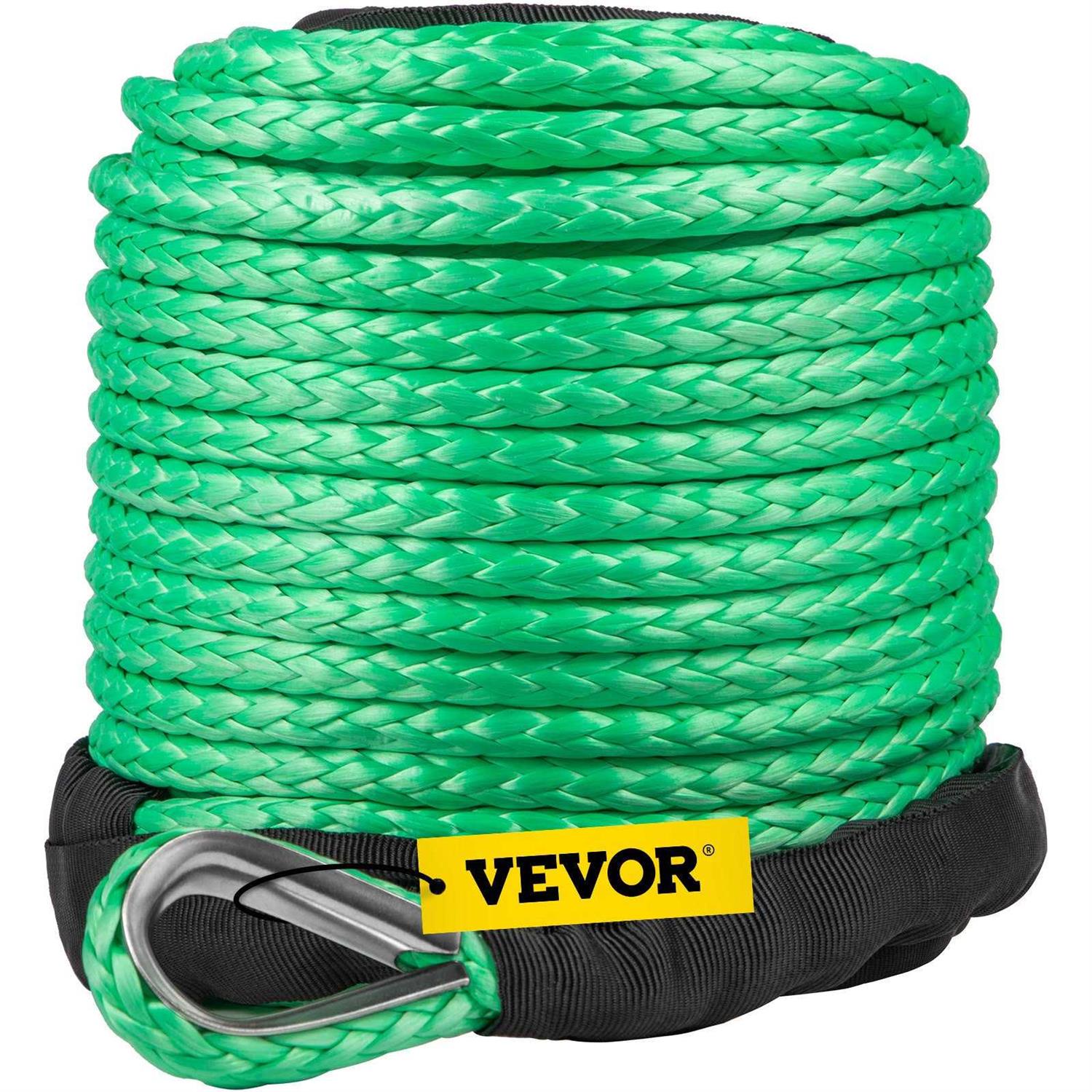 VEVOR Green Synthetic Winch Line 516 Inch X100ft Synthetic Winch Rope 12000 Lbs Tow Rope for Car with Sheath 5-16X100FTHCJCSS1V0 - Cheap Fitting