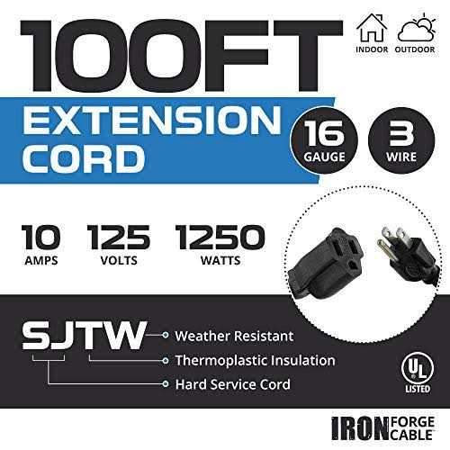 Iron Forge Cable 100 Feet Heavy Duty Extension Cord 16/3 Black 100 Foot Extension Cord Indoor/Outdoor Use - Cheap Fitting