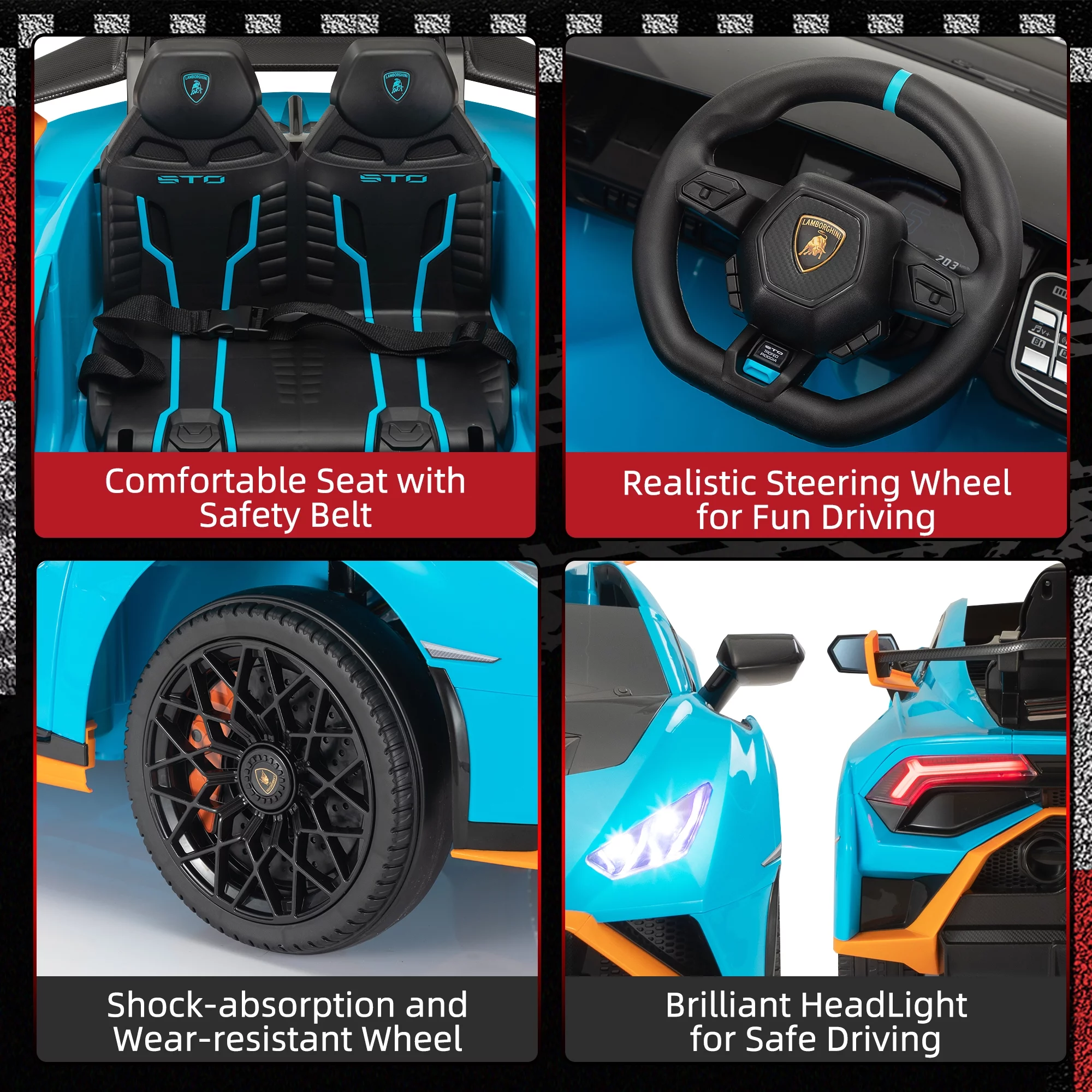 TOBBI 24V Lamborghini STO Licensed Kids Ride on Drift Car Gray Electric Car W/Remote Control LED Lights, up to 10 mph - Cheap Fitting