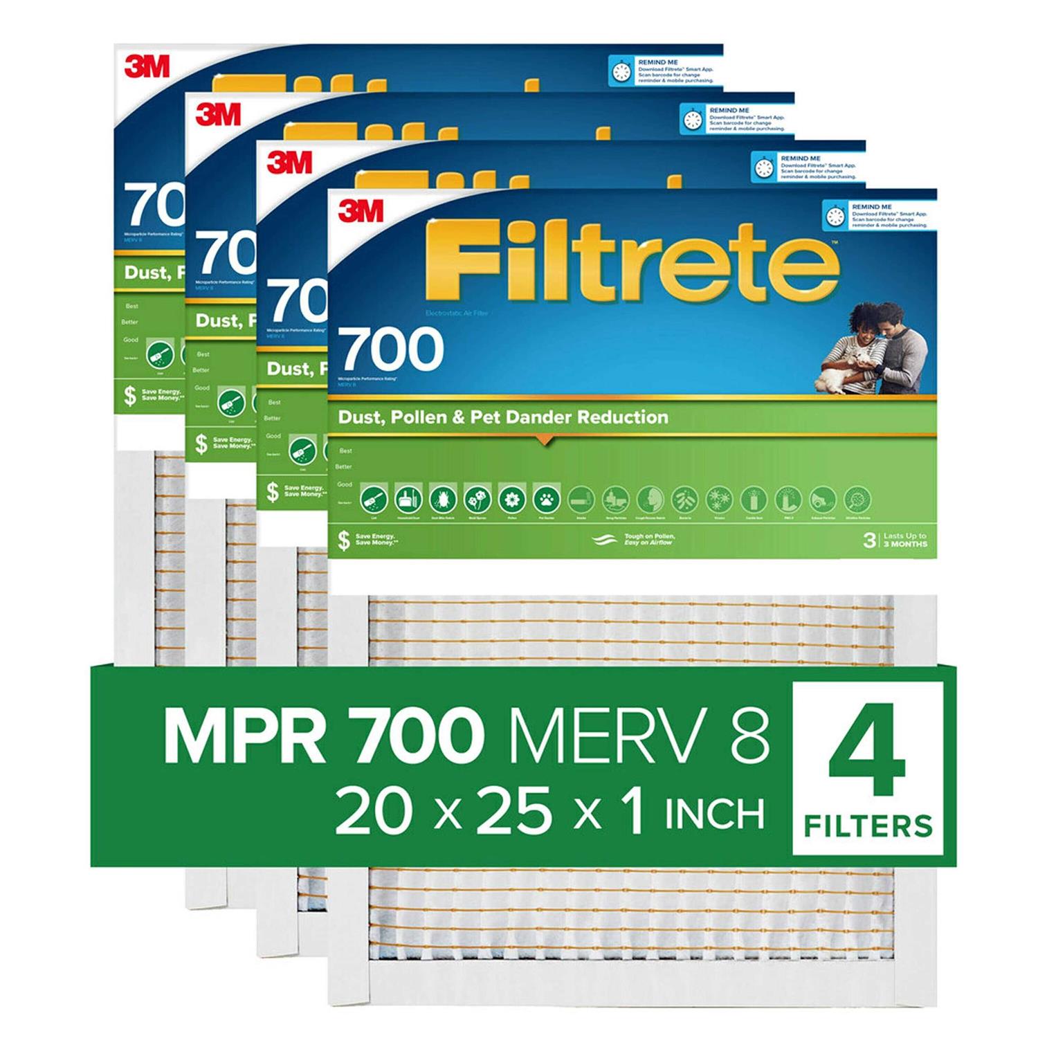 Filtrete Air Filter, MPR 700, MERV 8, Clean Living Dust, Pollen and Pet Dander Reduction 3-Month Pleated 1-Inch Air Filters - Cheap Fitting