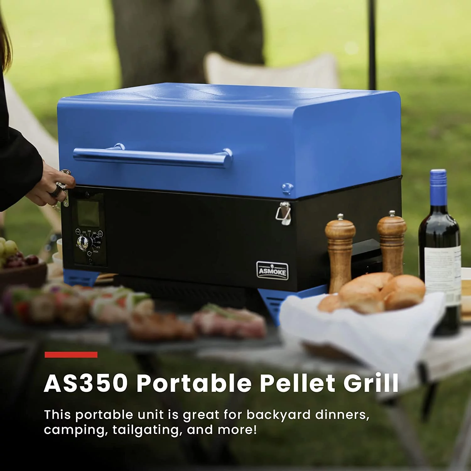ASMOKE AS350 Portable Wood Pellet Grill & Smoker, Superheated Steam Technology, 8-In-1 Cooking Versatility, 256 Sq in Navy Blue - Cheap Fitting