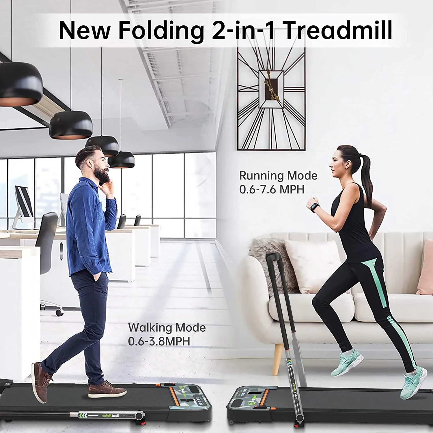 Real Relax 2 in 1 Folding Treadmill, 2.25HP Under Desk Electric Treadmill Walking Jogging Machine for Home Office - Cheap Fitting