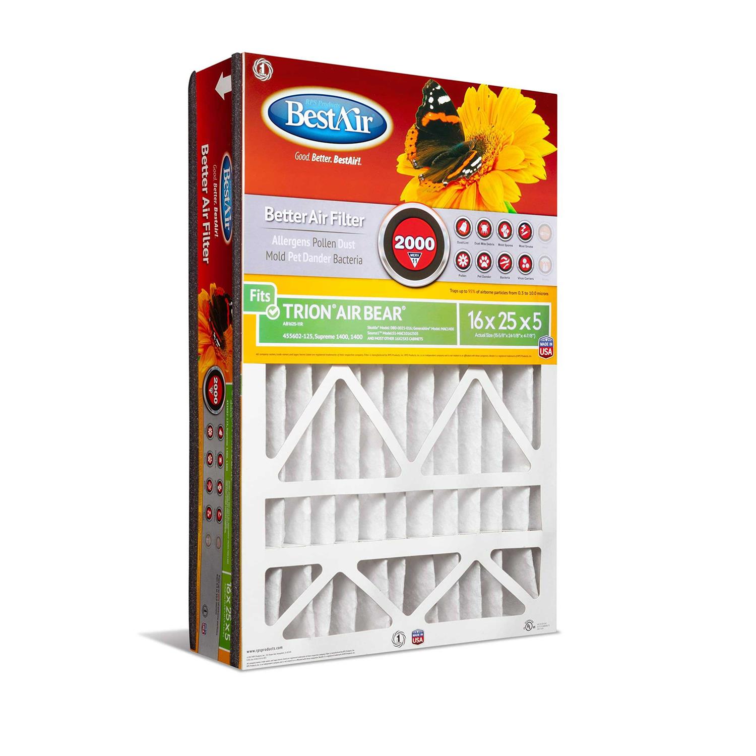 BestAir 16 x 25 x 5 MERV 11 Trion Air Bear Furnace Filter - Cheap Fitting