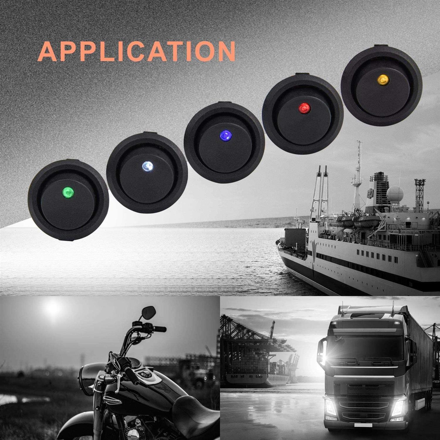 APIELE Rocker Toggle Switch 20 CM Pre-Wired DC 12V 20A ON-Off with Dot Light SPST 3 Pins 2 Position 10Pcs KCD2-102N-Wired - Cheap Fitting