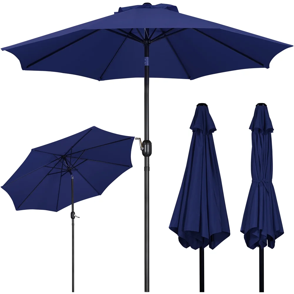 Alden Design 9FT Patio Umbrella 8 Ribs with Push Button Tilt and Crank, Navy Blue - Cheap Fitting