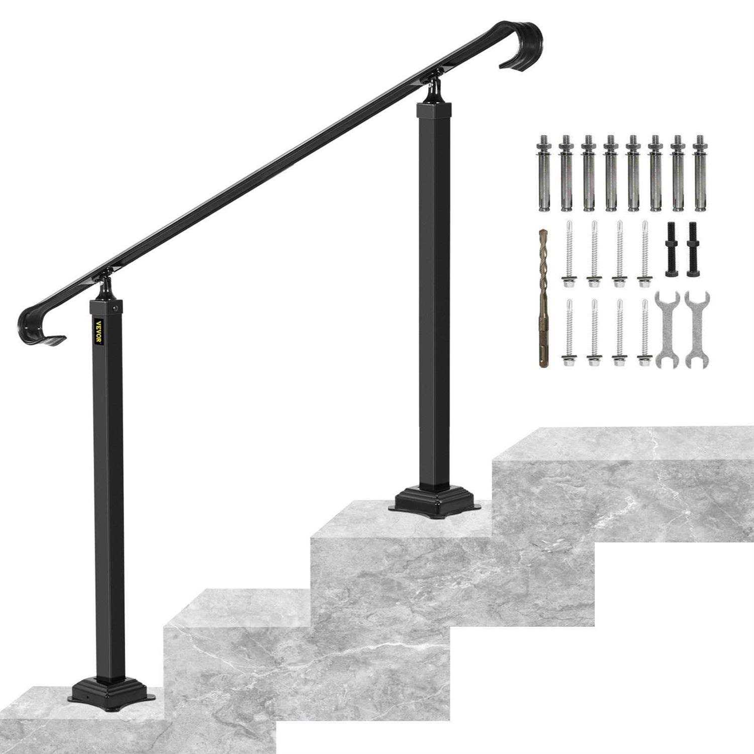 VEVOR Handrails for Outdoor Steps Fit 1-3 Steps Outdoor Stair Railing Wrought Iron Handrail Adjustable Front Porch Railing Banister Black Transitional LTFS1MLZFS0000001V0 - Cheap Fitting