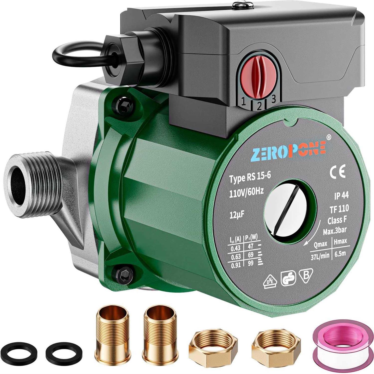 ZeroPone Hot Water Recirculating Pump 93W Water Circulator Pump NPT 3/4 w/NPT 1/2 Adapter - Cheap Fitting