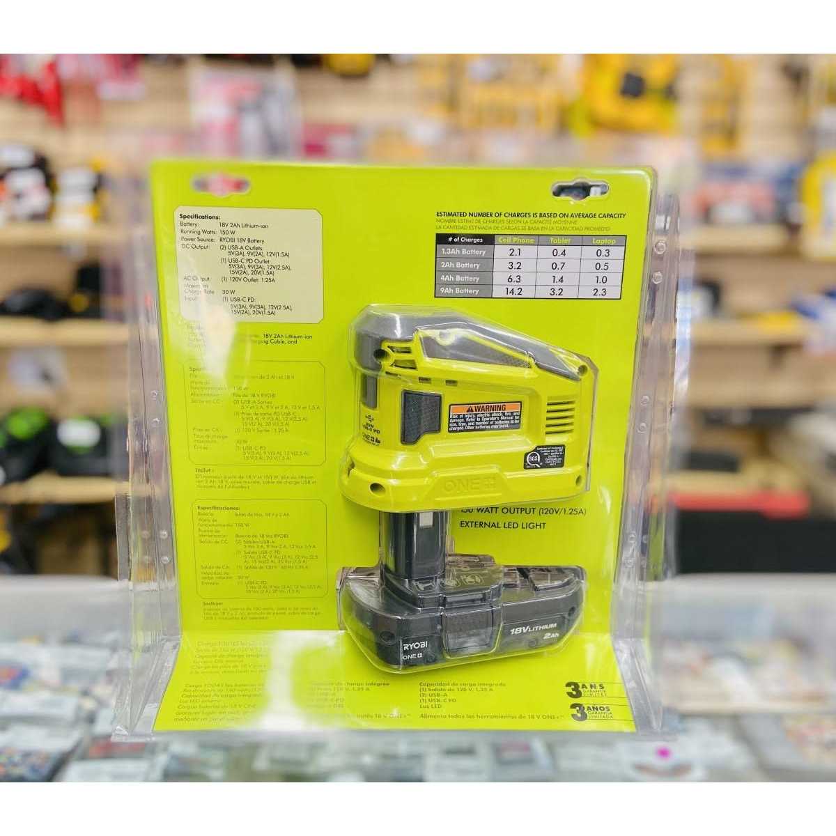 Ryobi RYI150C 150-Watt Push Start Power Source and Charger for ONE+ 18-Volt Battery with 2.0 Ah Battery - Cheap Fitting