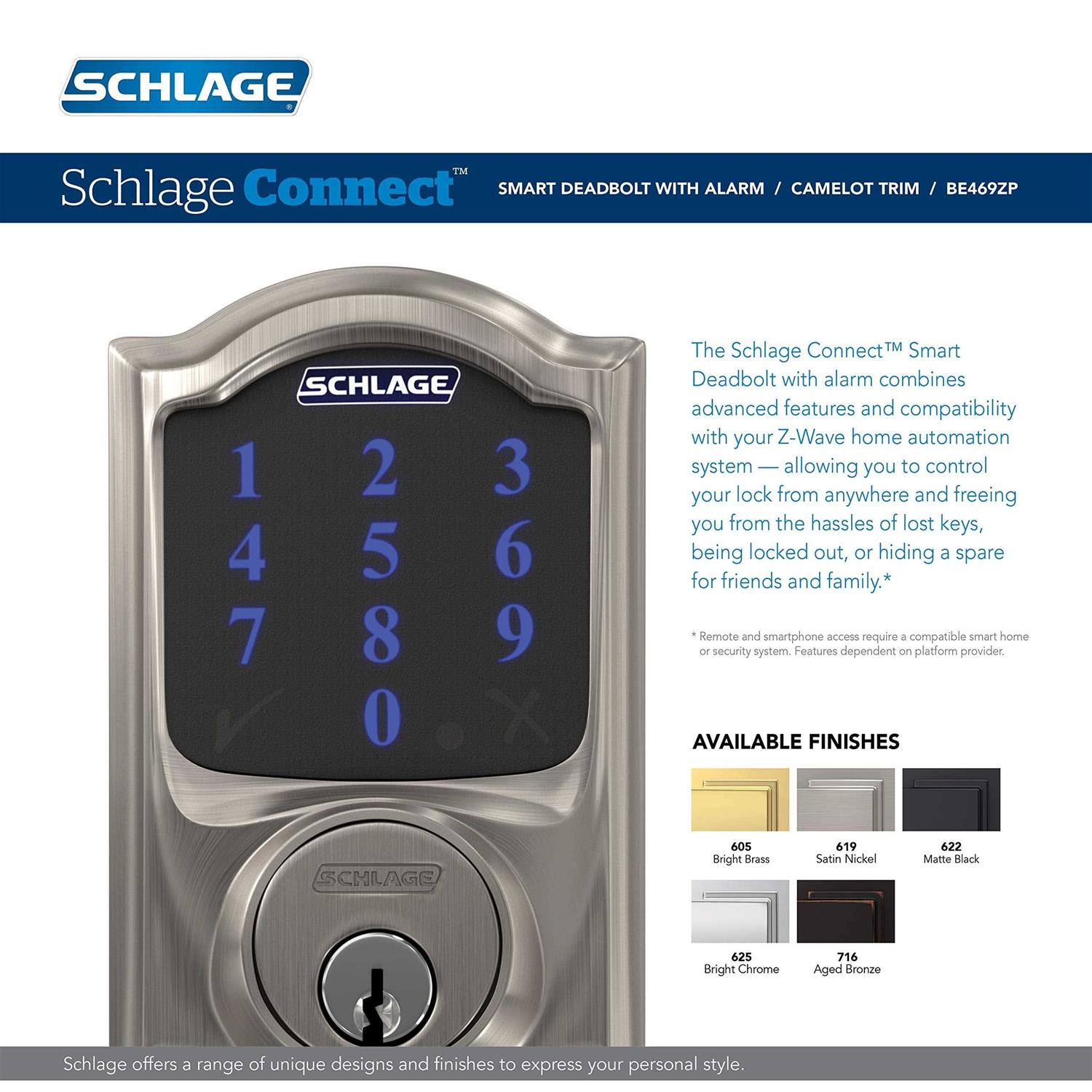 Schlage BE469NX-CAM Connect Camelot Touchscreen Electronic Deadbolt - Cheap Fitting