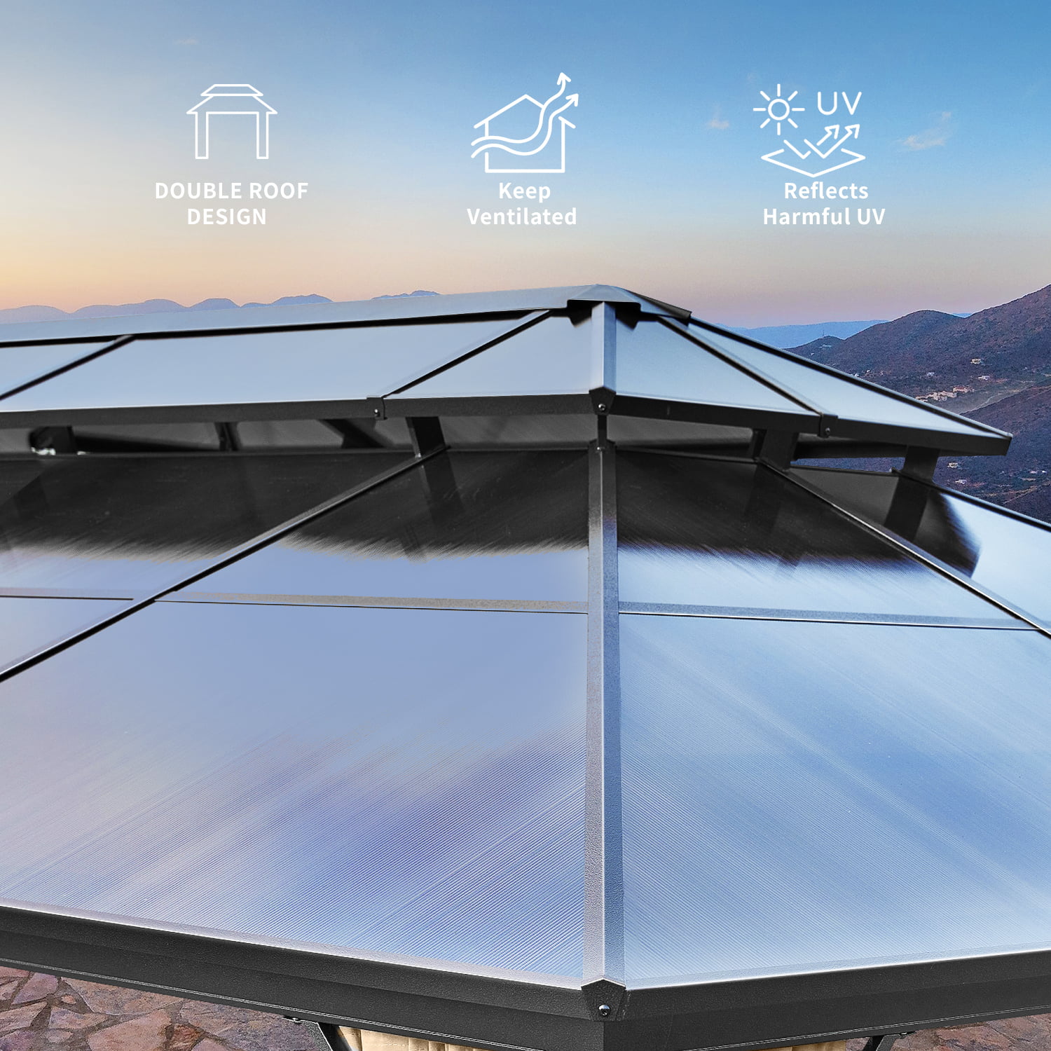 Yoleny 12'x16' Outdoor Polycarbonate Double Roof Hardtop 12 ft Gazebo Canopy, Brown - Cheap Fitting