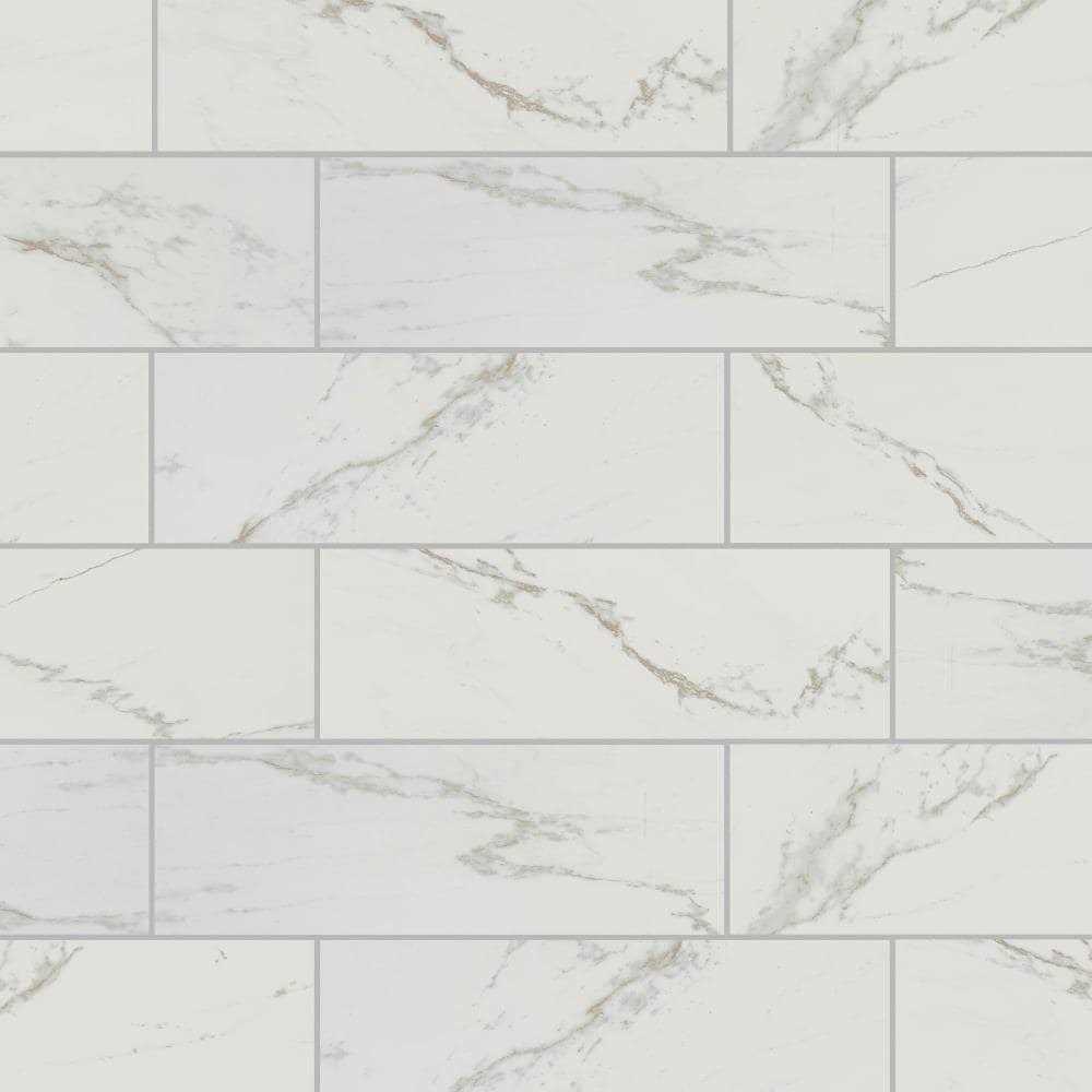 American Olean Marble Manor Calacatta 4-in x 12-in Glossy Ceramic Marble Subway Wall Tile MM10412MODHC1P2 - Cheap Fitting