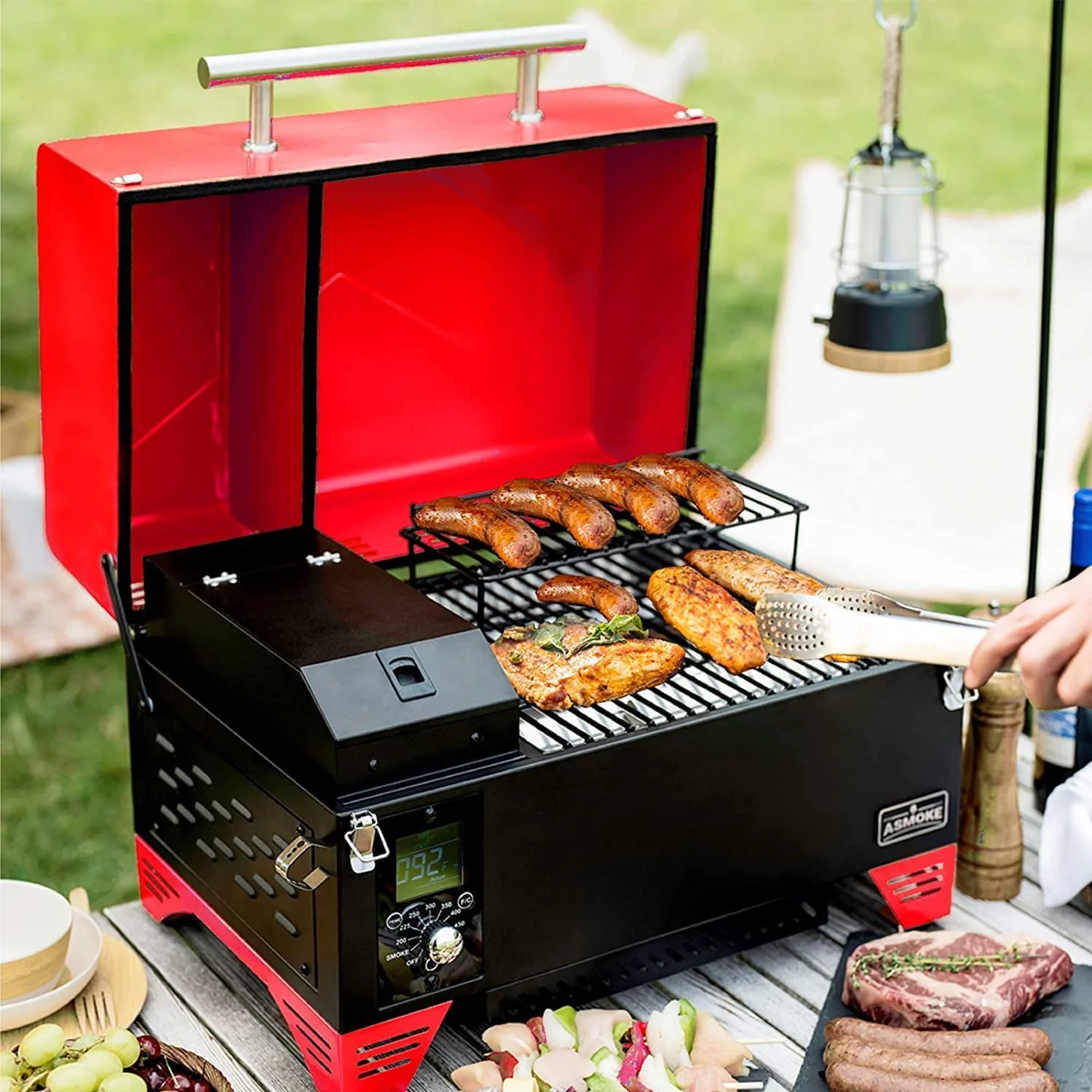 ASMOKE AS350 Portable Wood Pellet Grill & Smoker, Superheated Steam Technology, 8-In-1 Cooking Versatility, 256 Sq in Burgundy Red - Cheap Fitting
