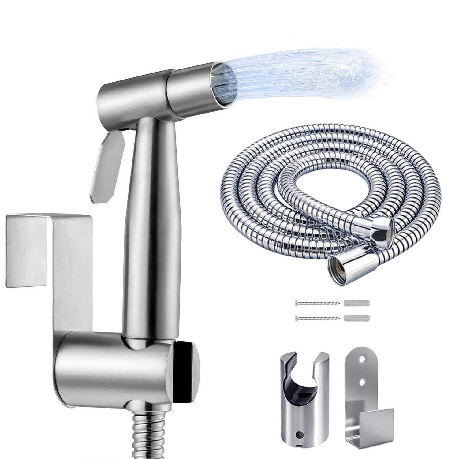 Handheld Bidet Sprayer Kit, Frap Stainless Steel Brushed Nickel Sprayer Toilet Bathroom Shower Head with 59-inch Hose and Wall Bracket Holder 3 Set - Cheap Fitting
