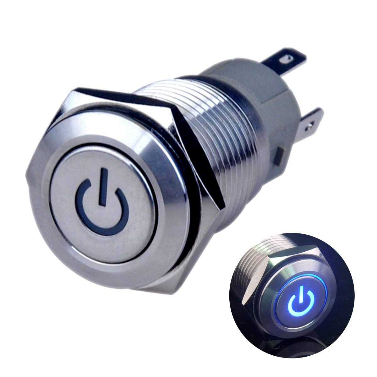 Ulincos Latching Push Button Switch U16F5 1NO1NC SPDT ON/Off Silver Stainless Steel Shell Power Symbol LED Suitable - Cheap Fitting