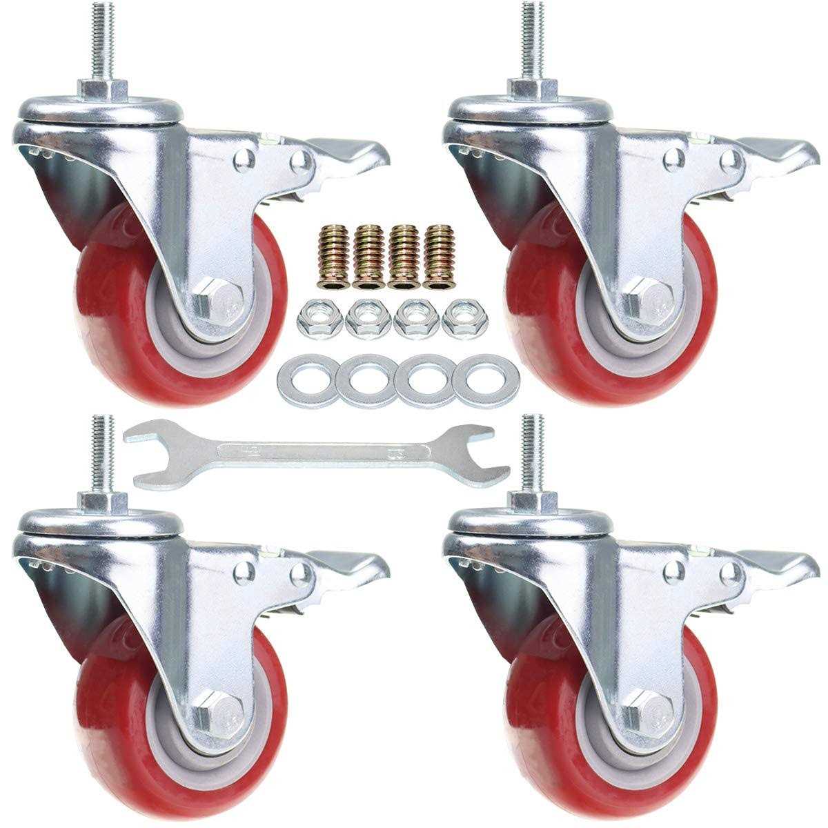 Heavy Duty Stem Caster Wheels Double Bearing Pu Castors No Noise Swive - Cheap Fitting