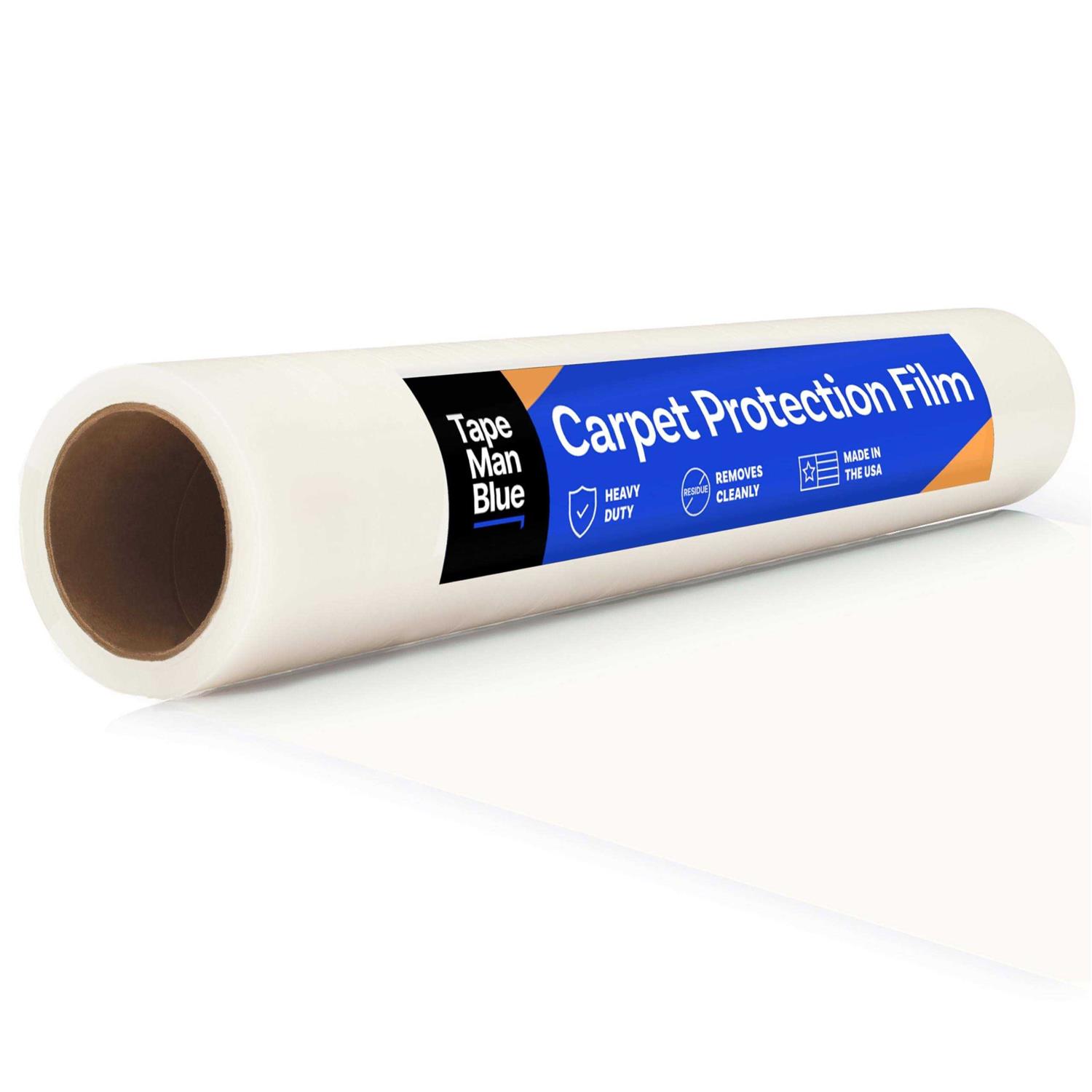 TapeManBlue Carpet Protection Film 200′ Roll. Made in The USA! Easy Unwind, Clean Removal and Durable Carpet Protector - Cheap Fitting