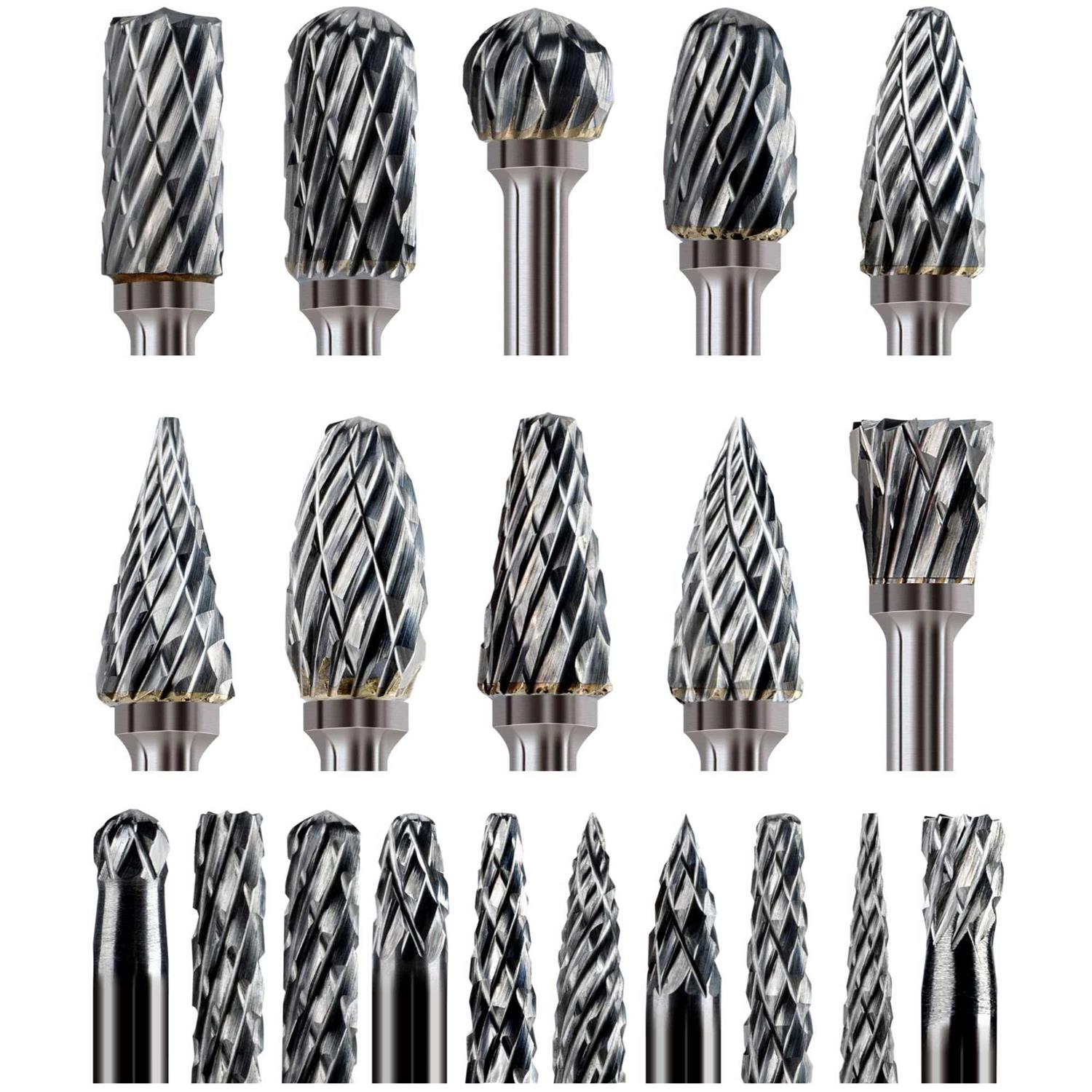 Sworker Carbide Burr Set Compatible with Dremel 1/8 Shank 20pcs Die Grinder Rotary Tool Rasp Bits Accessories Attachments Metal Wood Stone Plastic - Cheap Fitting