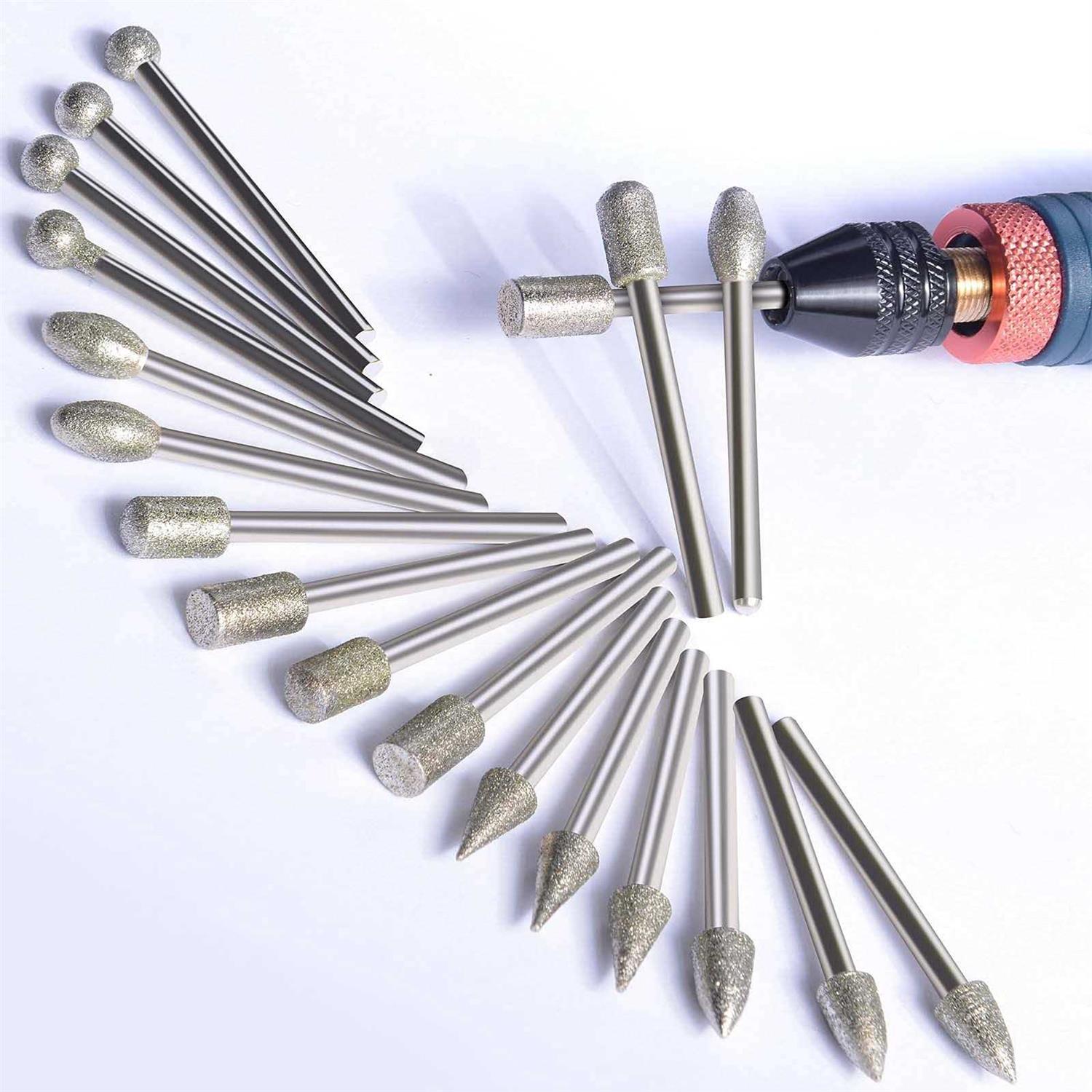 Stone Carving Set Diamond Burr Bits 20PCS Polishing Kits Rotary Tools Accessories with 1/8′ Shank For Carving - Cheap Fitting