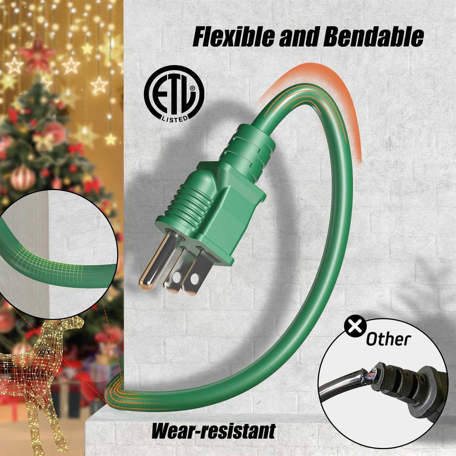 50FT Outdoor Extension Cord with 6 Outlets Evenly Spaced·· with Waterproof Cover - Cheap Fitting