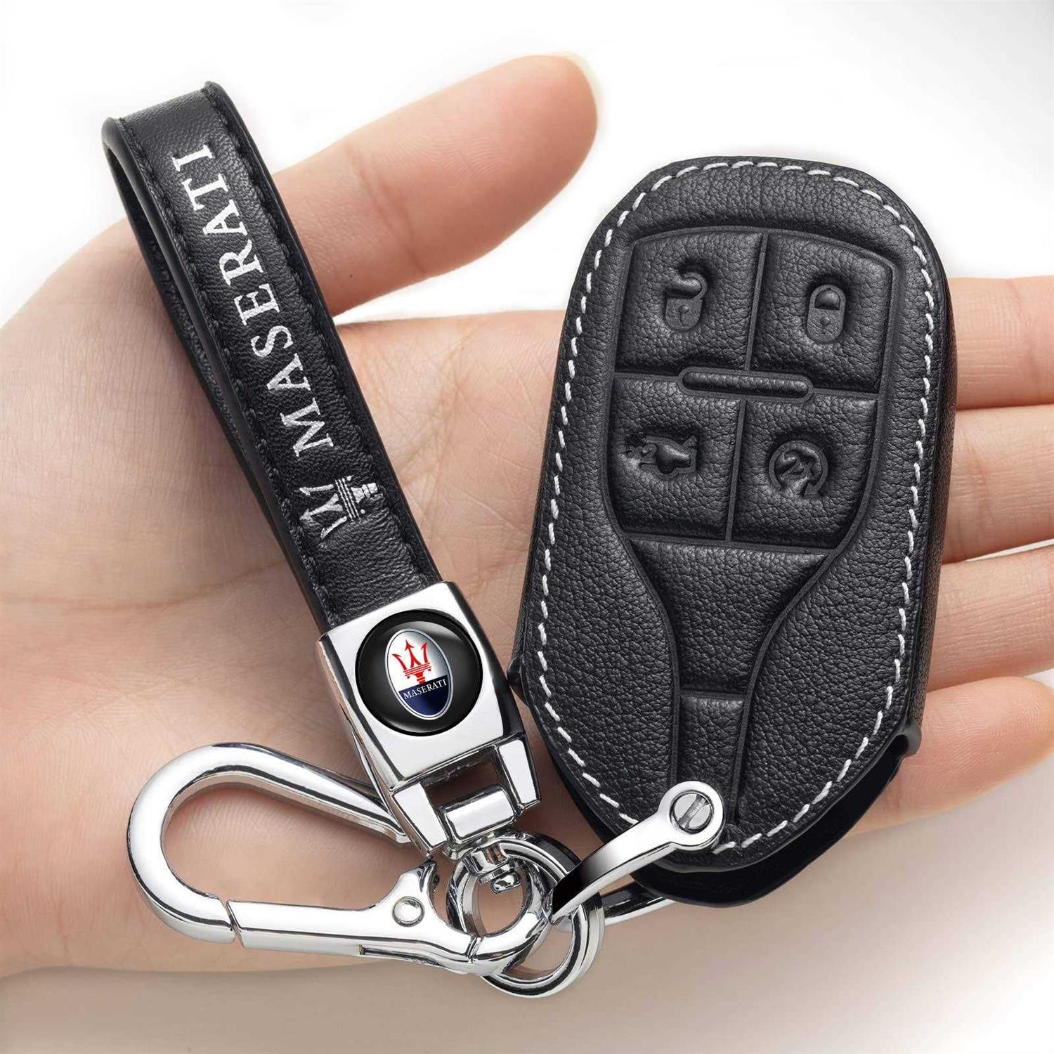 LAUMOE Leather Key Fob Case Cover for Maserati,Key Holder Replacement for Maserati Ghibli - Cheap Fitting